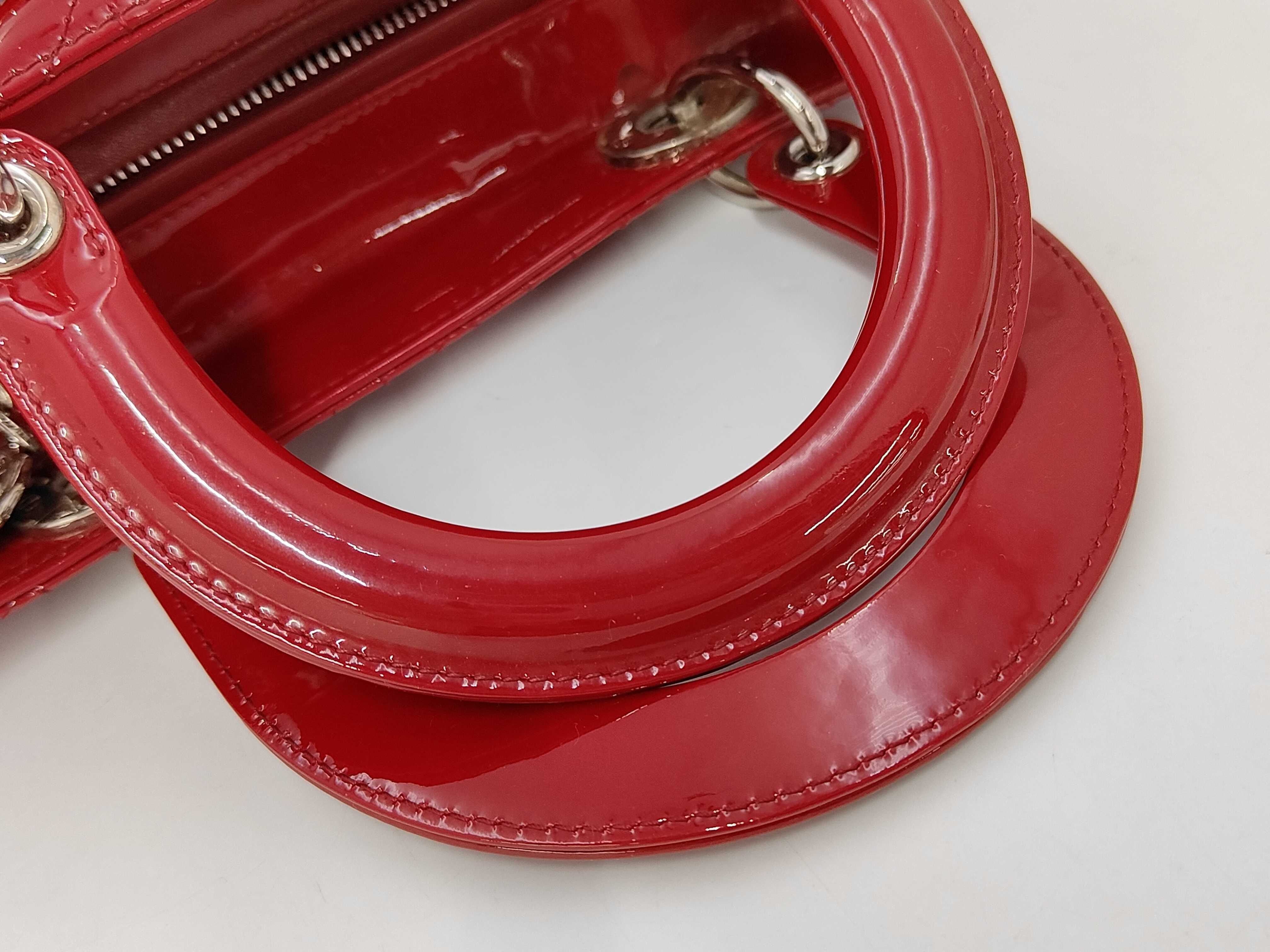 Red Enamel Lady Dior 5 Tier Silver Hardware Handbag — view 5