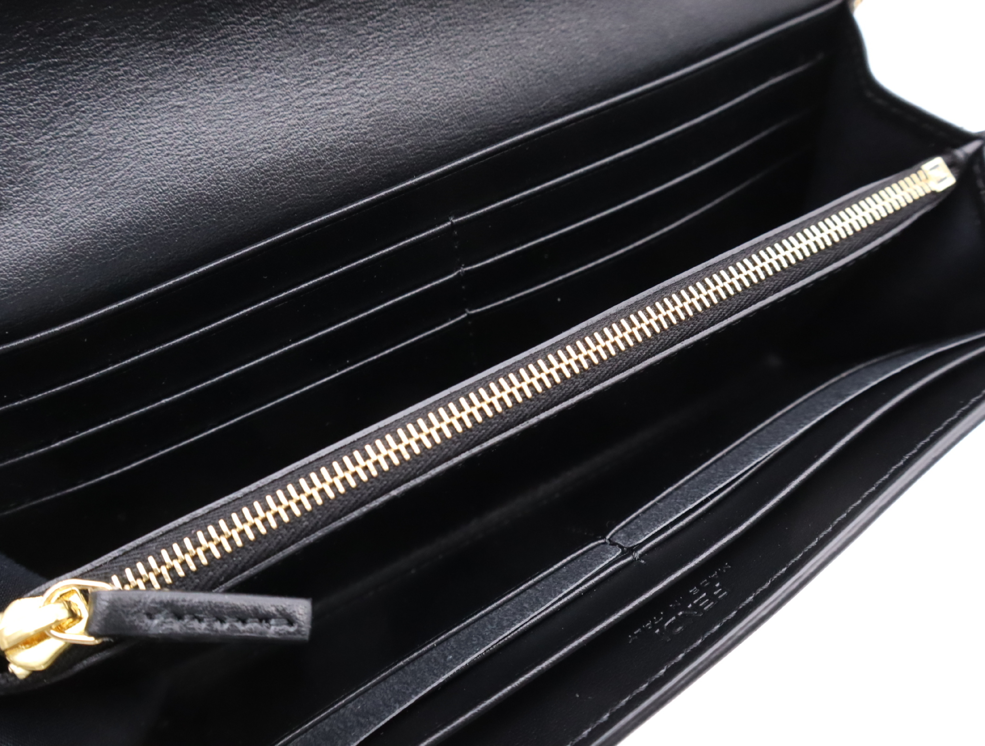 8M0365 FF Diamond Long Wallet with Chain, Black with Gold Hardware, Comes with Dust Bag and Box. — view 11