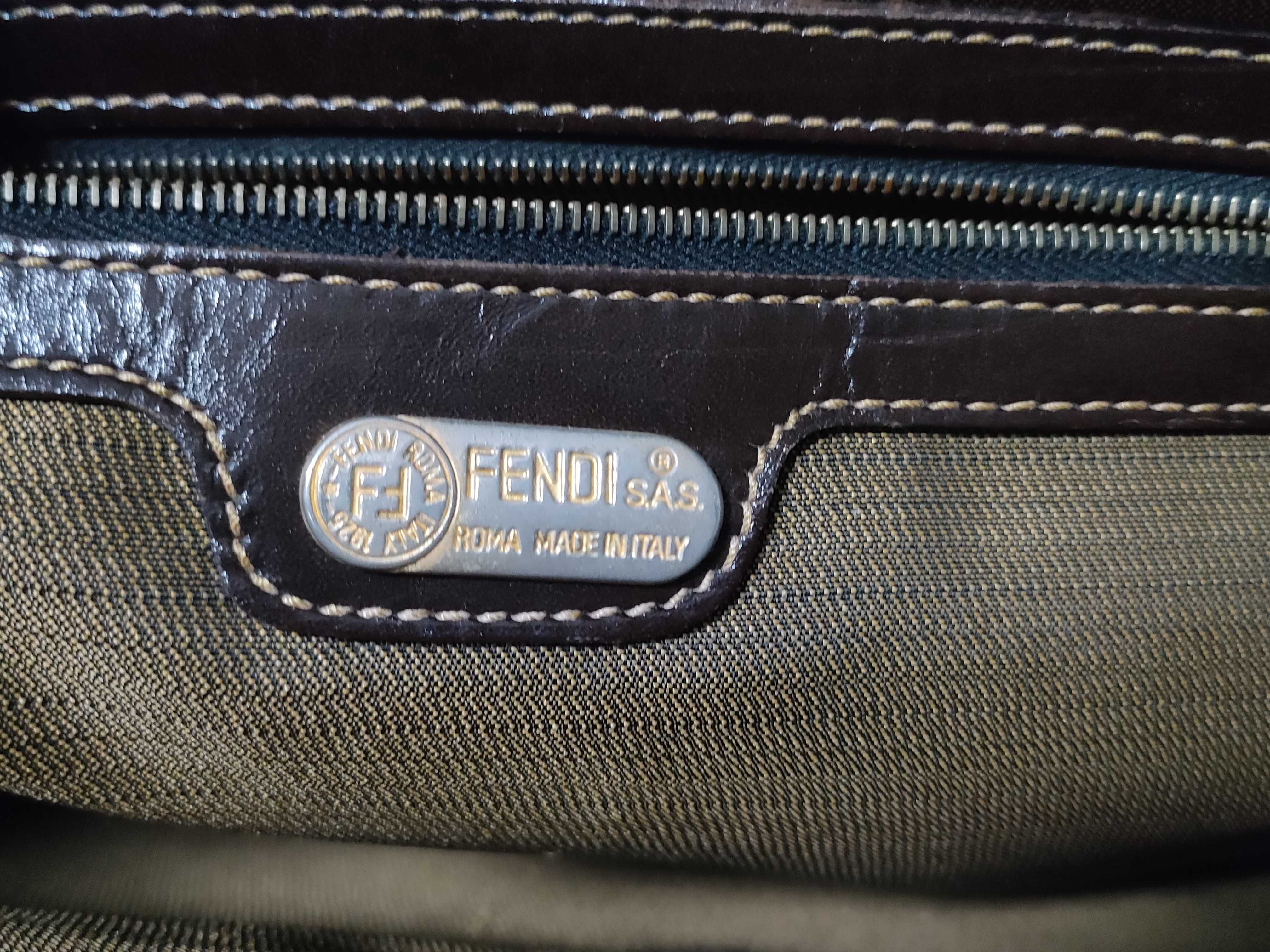 Zucca pattern tote bag/handbag with gold hardware, FF logo, canvas and leather, brown. — view 12