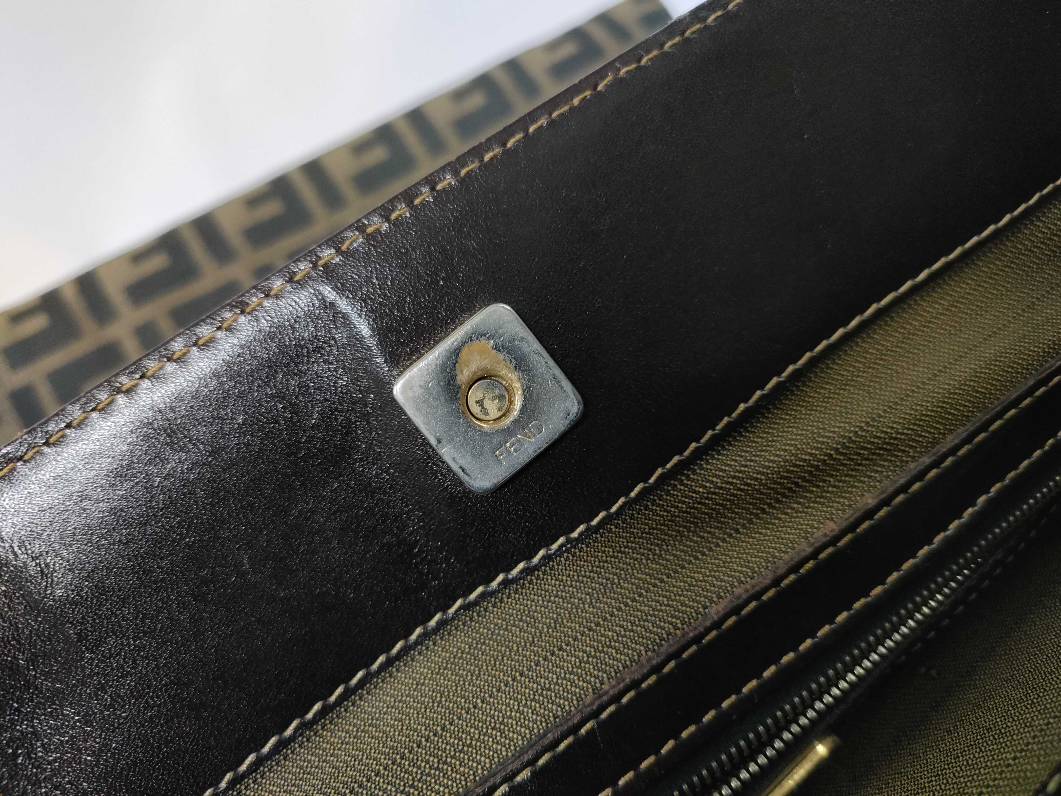 Zucca pattern tote bag/handbag with gold hardware, FF logo, canvas and leather, brown. — view 13