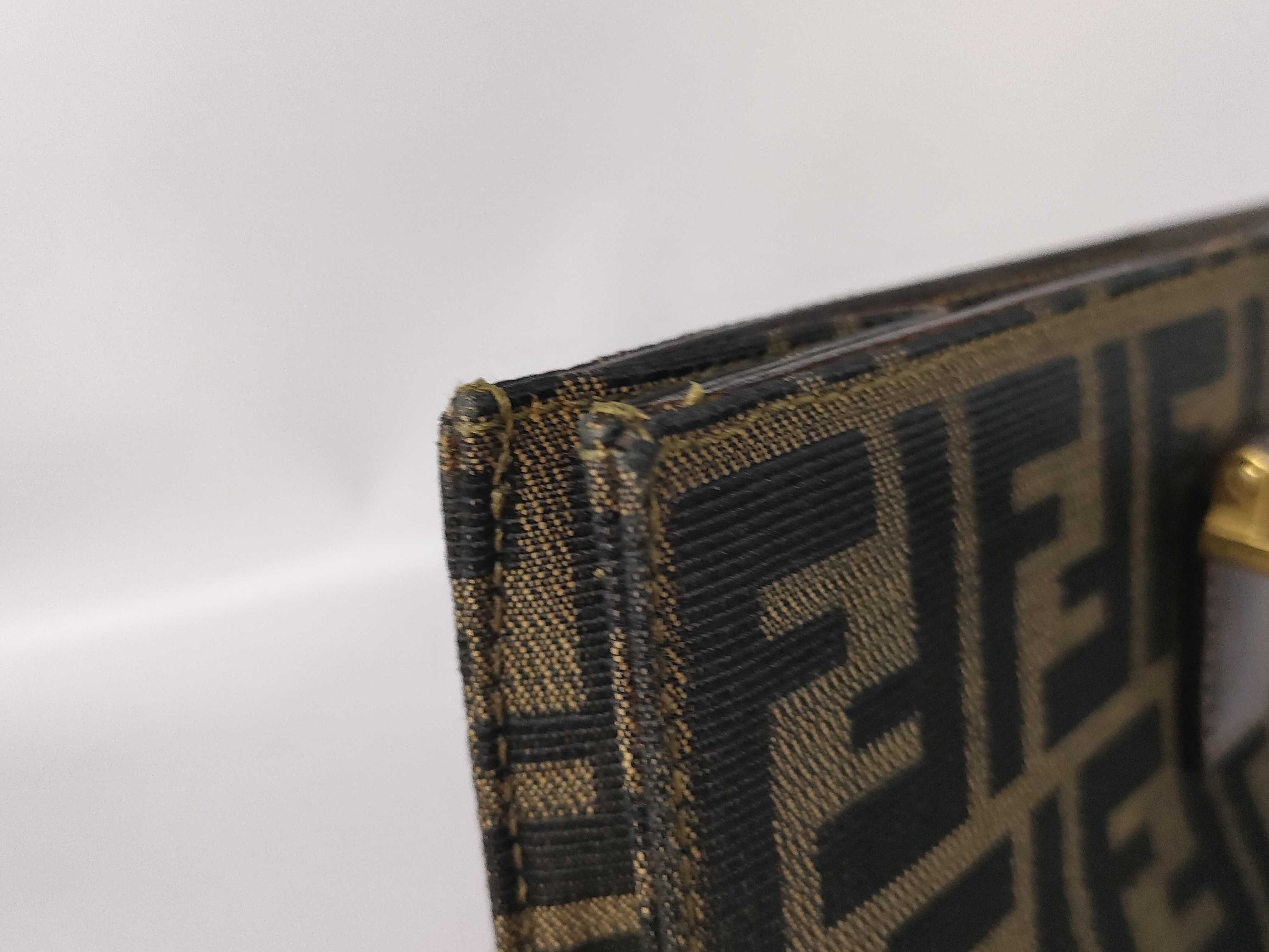 Zucca pattern tote bag/handbag with gold hardware, FF logo, canvas and leather, brown. — view 15