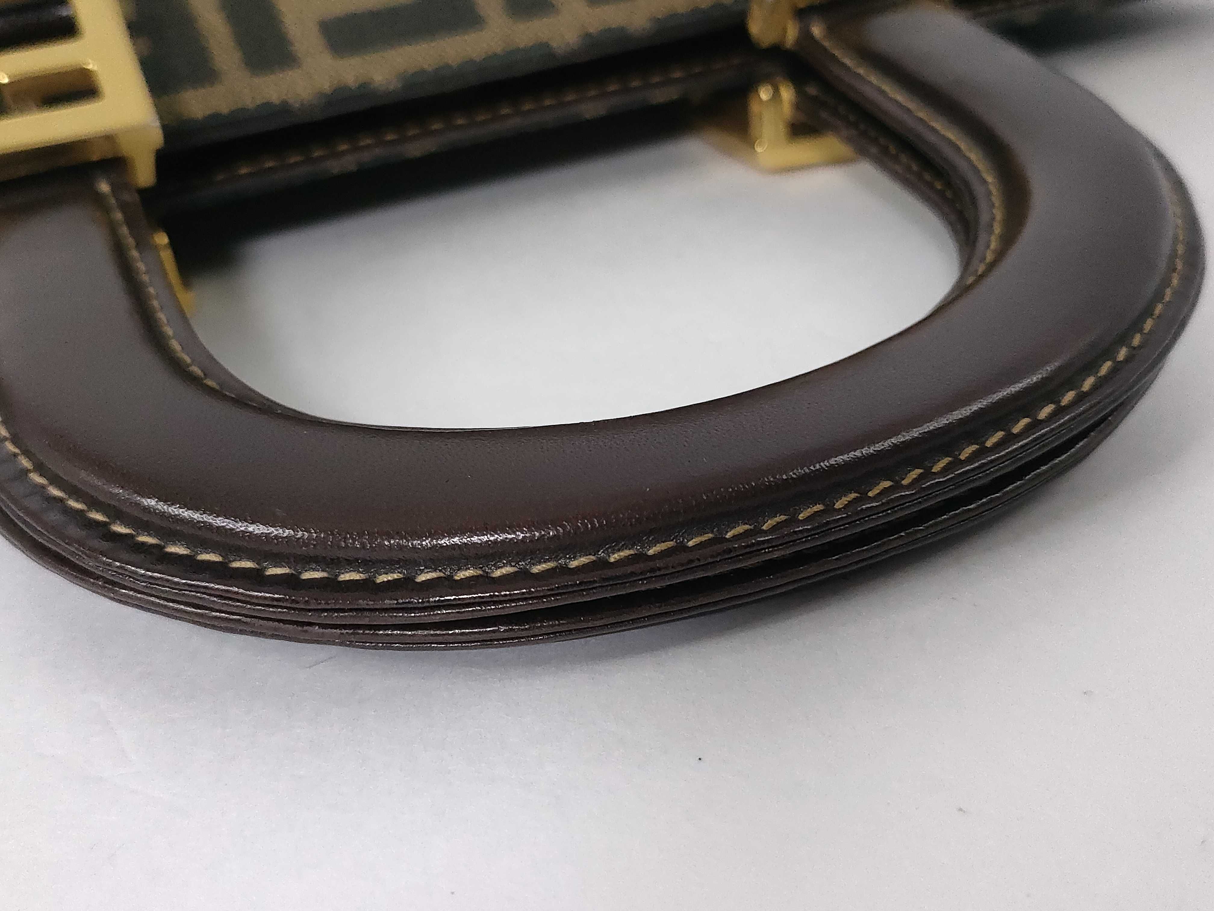 Zucca pattern tote bag/handbag with gold hardware, FF logo, canvas and leather, brown. — view 4