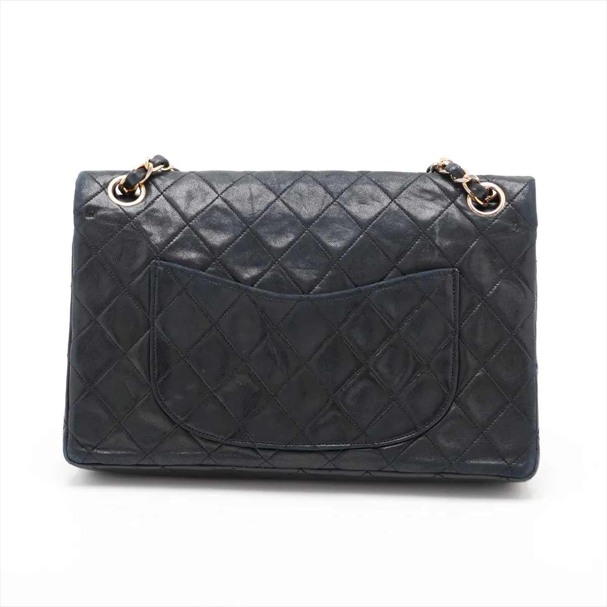 Matelassé 25 Lambskin Double Flap Double Chain Bag, Black with Gold Hardware, A01112 — view 2