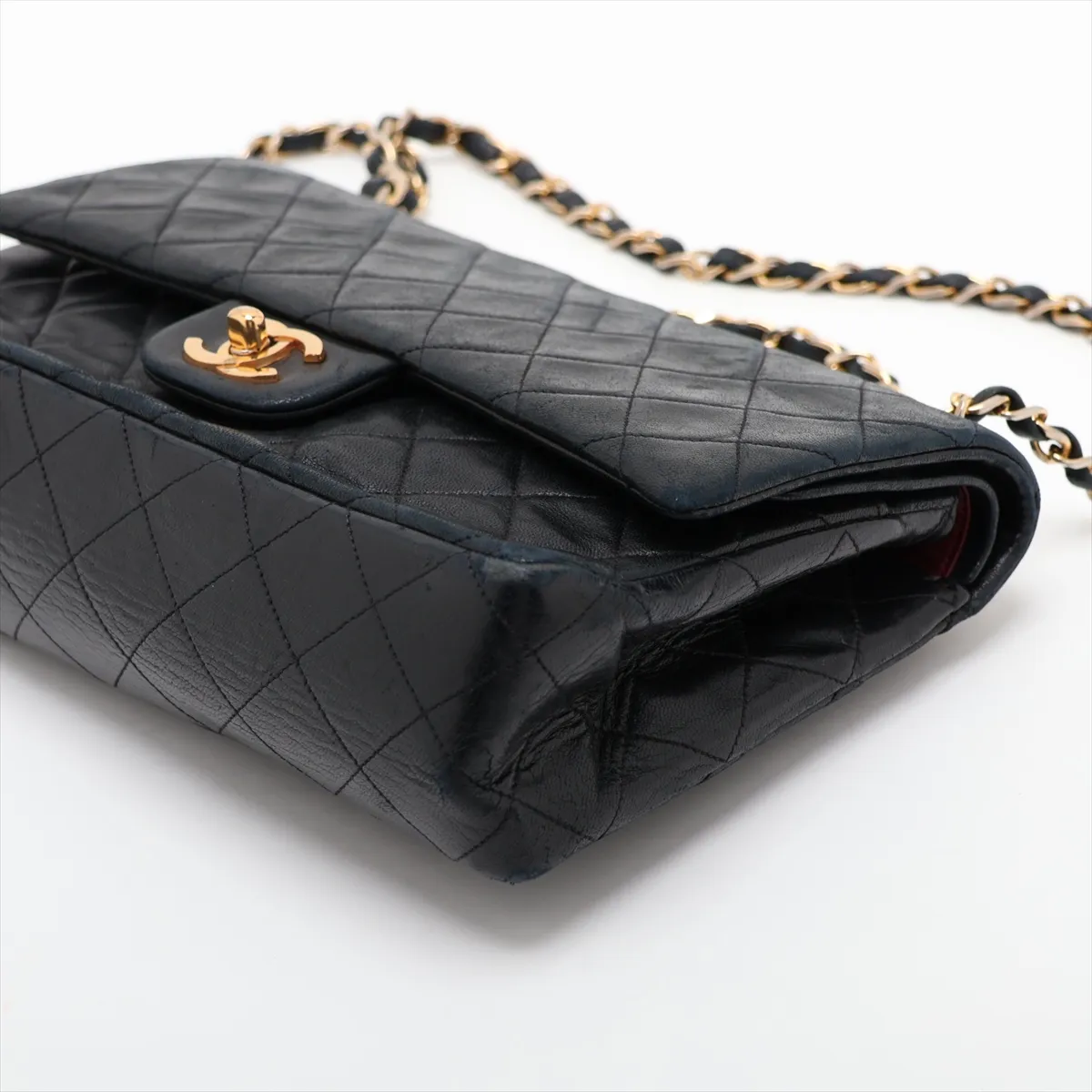 Matelassé 25 Lambskin Double Flap Double Chain Bag, Black with Gold Hardware, A01112 — view 3