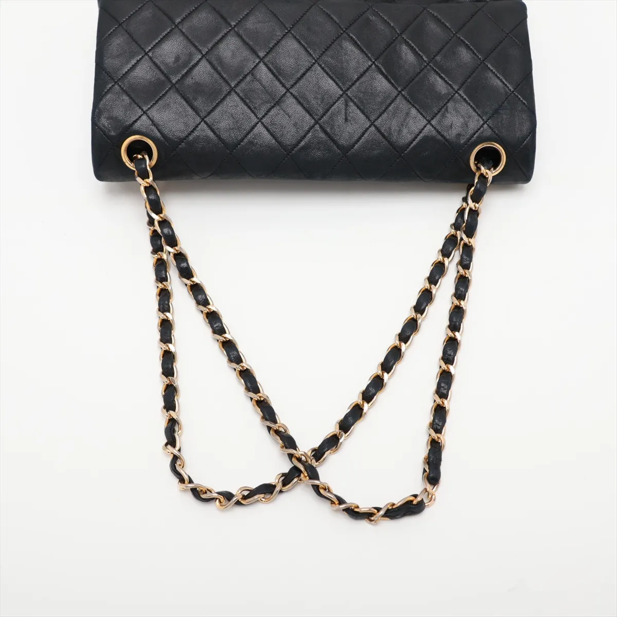Matelassé 25 Lambskin Double Flap Double Chain Bag, Black with Gold Hardware, A01112 — view 5