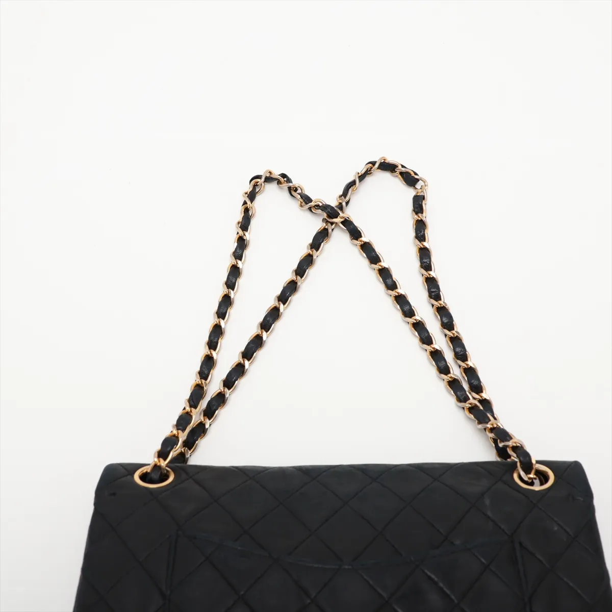 Matelassé 25 Lambskin Double Flap Double Chain Bag, Black with Gold Hardware, A01112 — view 6