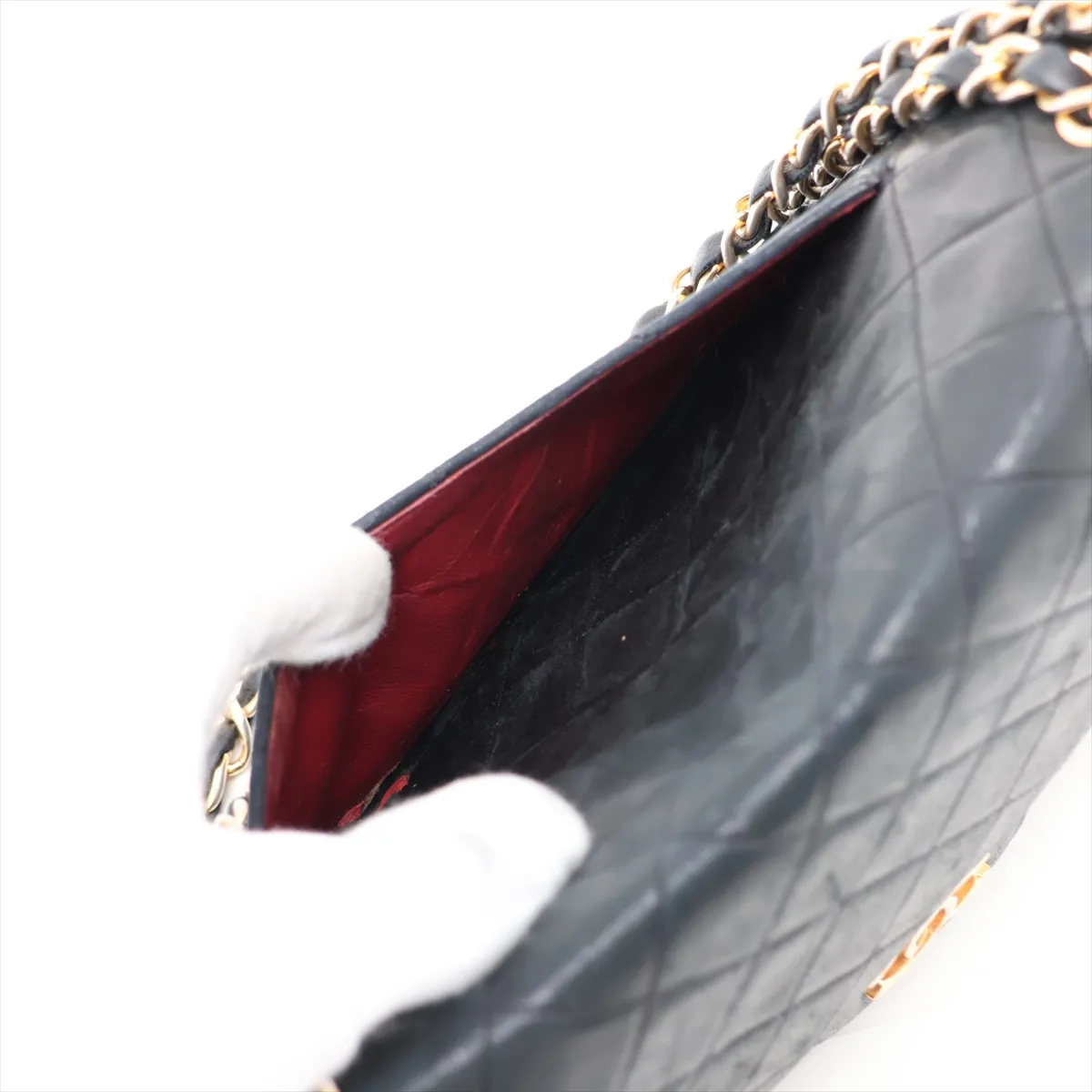 Matelassé 25 Lambskin Double Flap Double Chain Bag, Black with Gold Hardware, A01112 — view 9