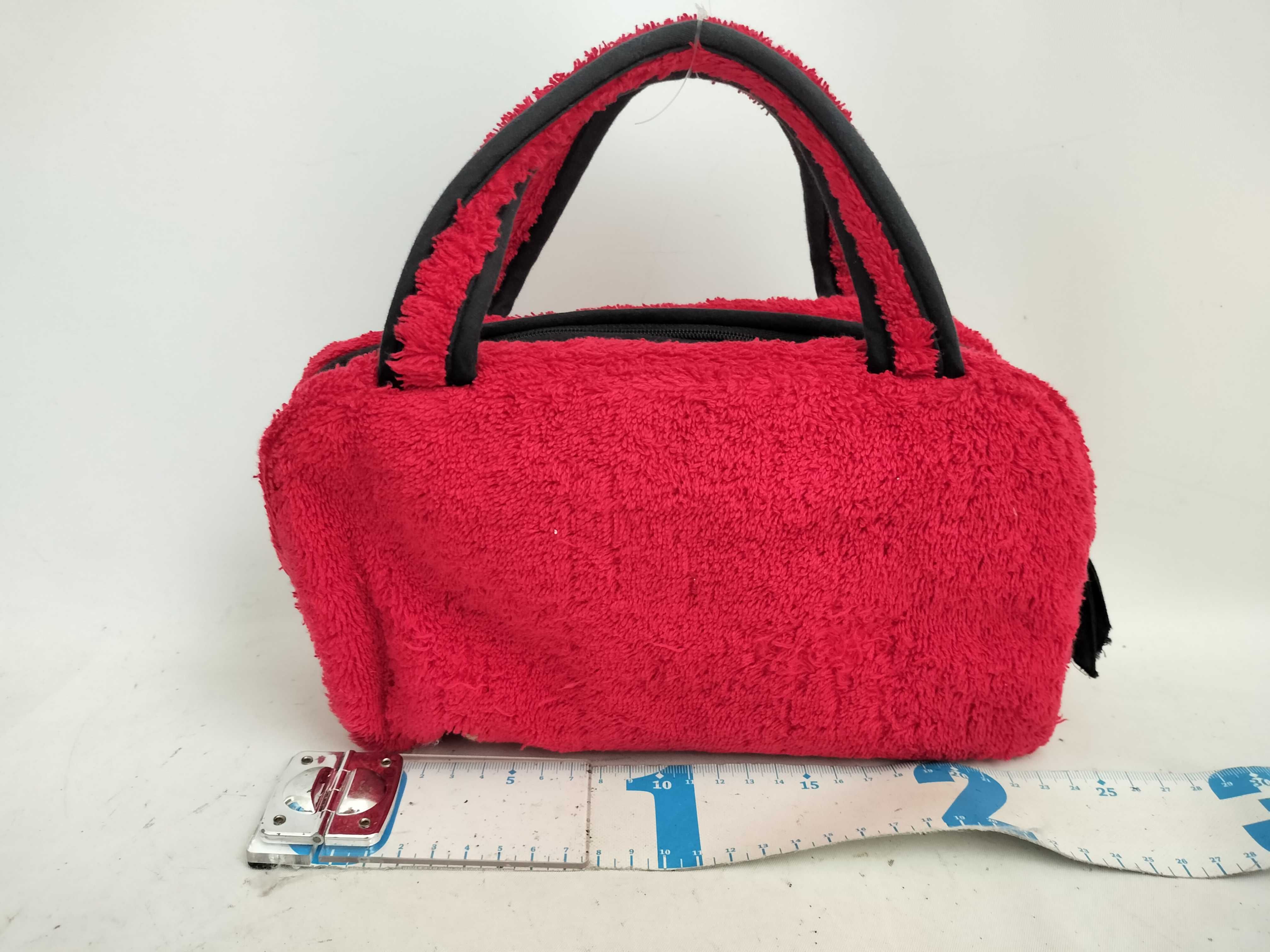 Pile Fabric Mini Boston Bag Red Tote Bag — view 2