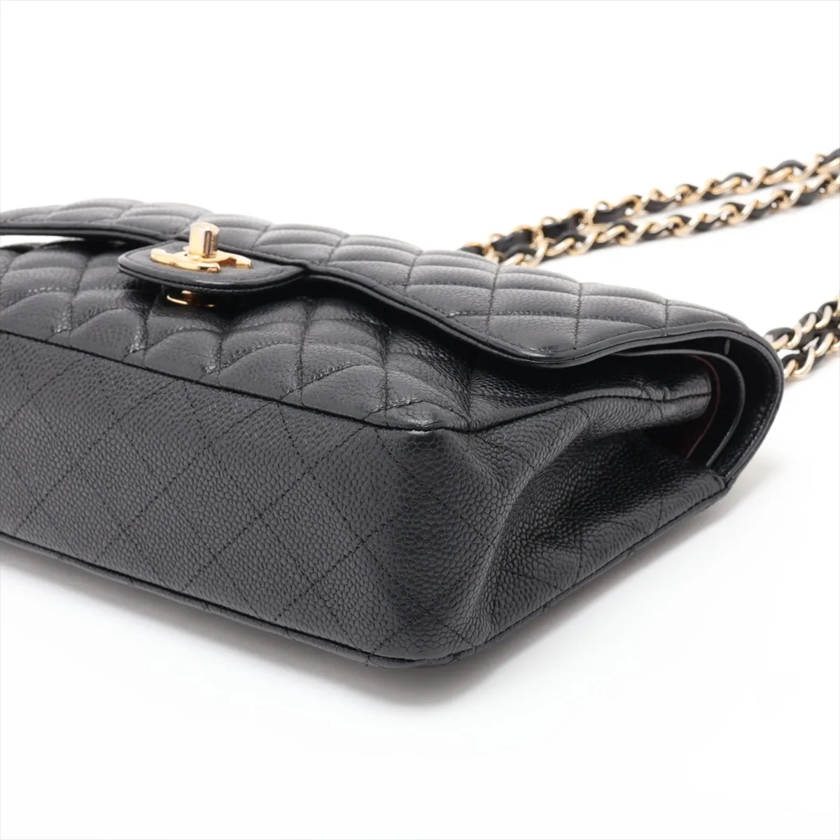 [Individually packaged] Chanel Matelassé 25 Caviar Skin Double Flap Double Chain Bag Black Gold Hardware A01112 — view 3