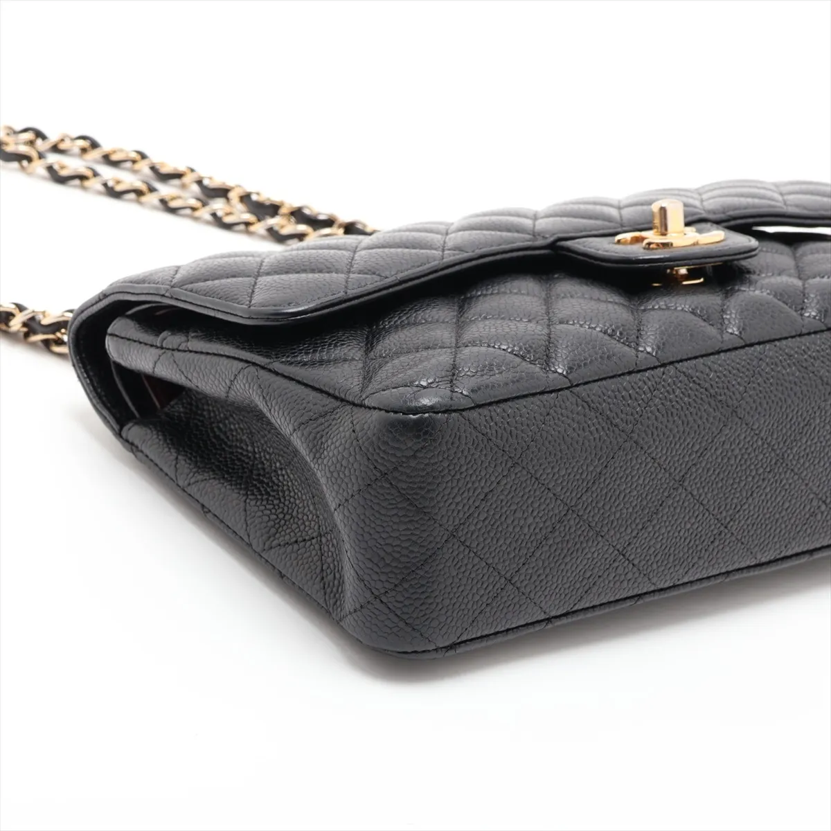 [Individually packaged] Chanel Matelassé 25 Caviar Skin Double Flap Double Chain Bag Black Gold Hardware A01112 — view 4