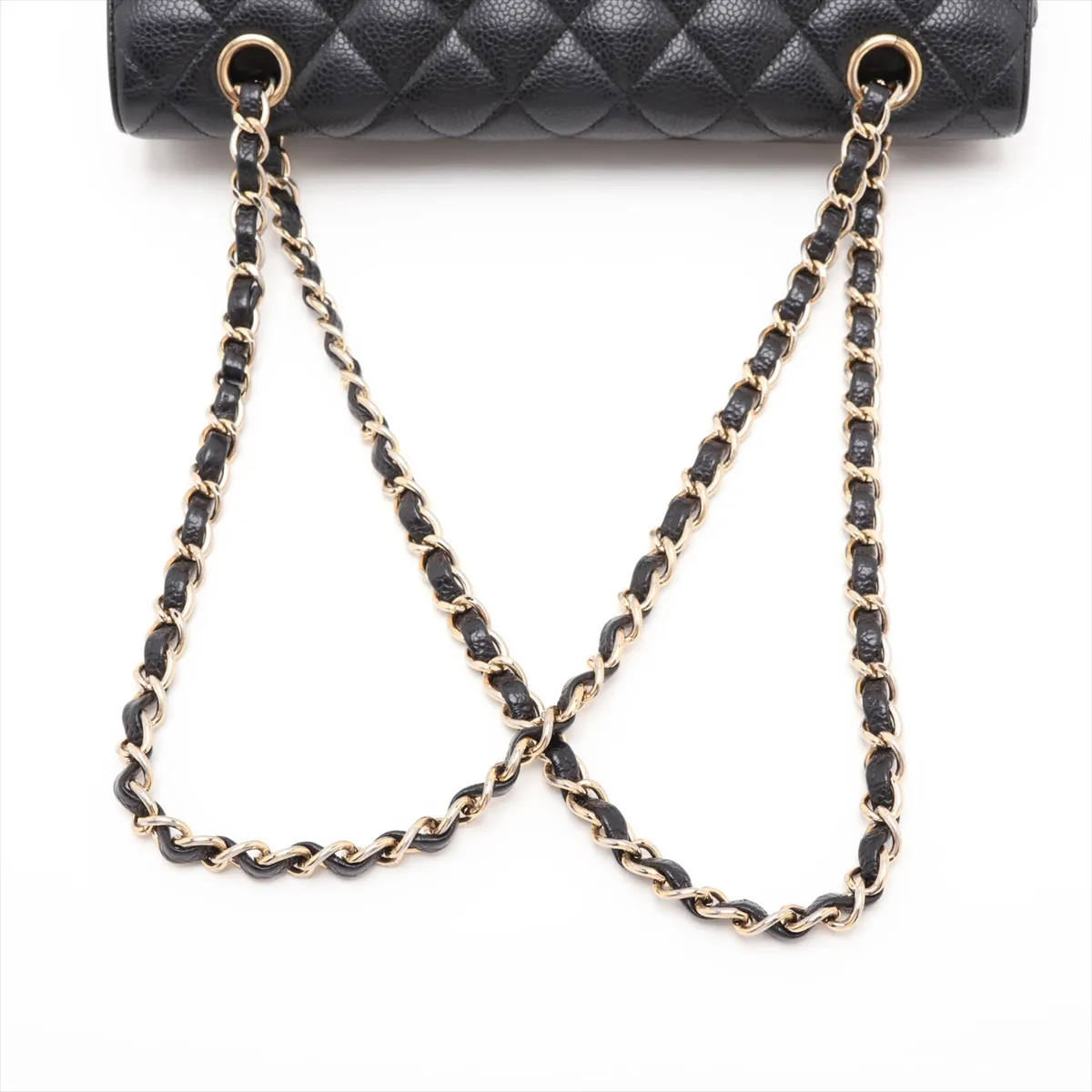 [Individually packaged] Chanel Matelassé 25 Caviar Skin Double Flap Double Chain Bag Black Gold Hardware A01112 — view 5
