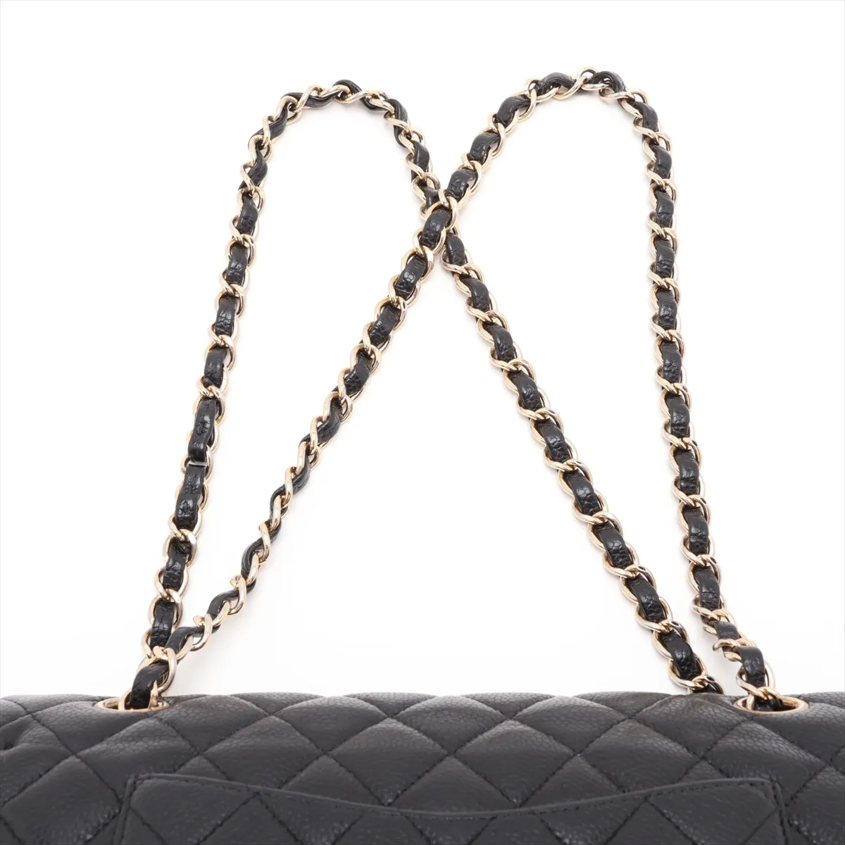 [Individually packaged] Chanel Matelassé 25 Caviar Skin Double Flap Double Chain Bag Black Gold Hardware A01112 — view 6