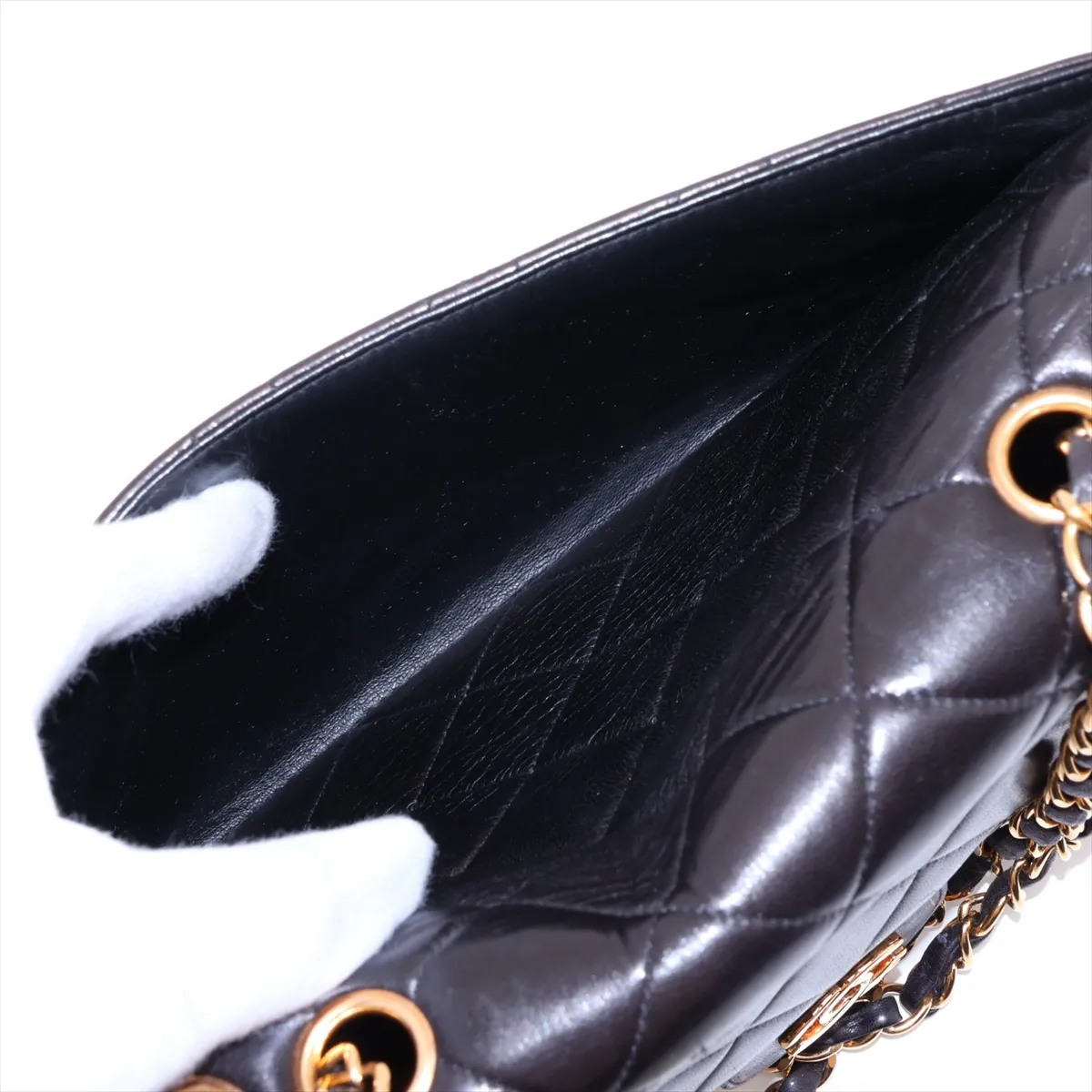 Matelassé Lambskin Single Flap Double Chain Bag, Brown with Gold Hardware, 3607116 (Serial Number 3) — view 10
