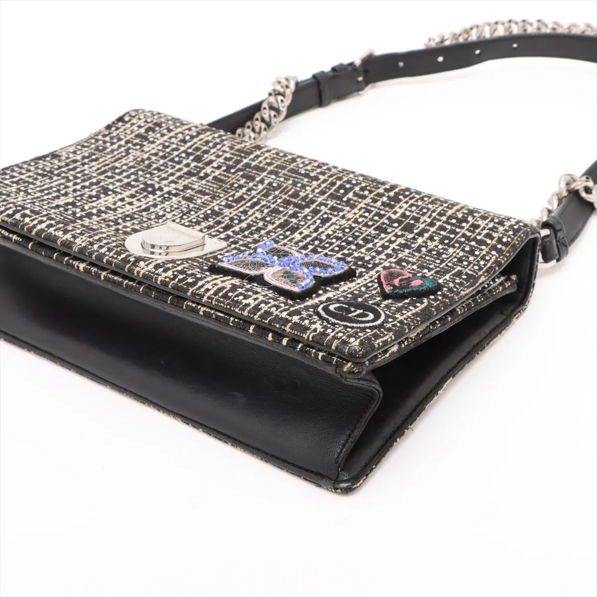 Diorama Tweed x Leather Chain Shoulder Bag Black — view 3