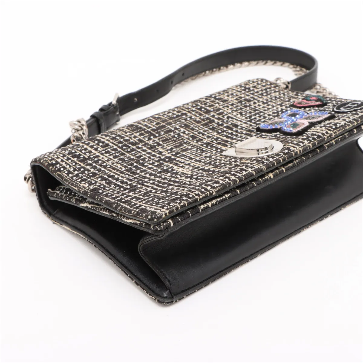 Diorama Tweed x Leather Chain Shoulder Bag Black — view 4