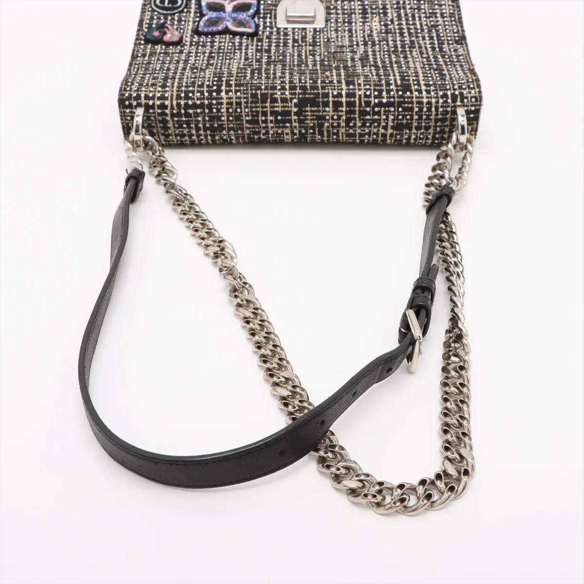 Diorama Tweed x Leather Chain Shoulder Bag Black — view 5