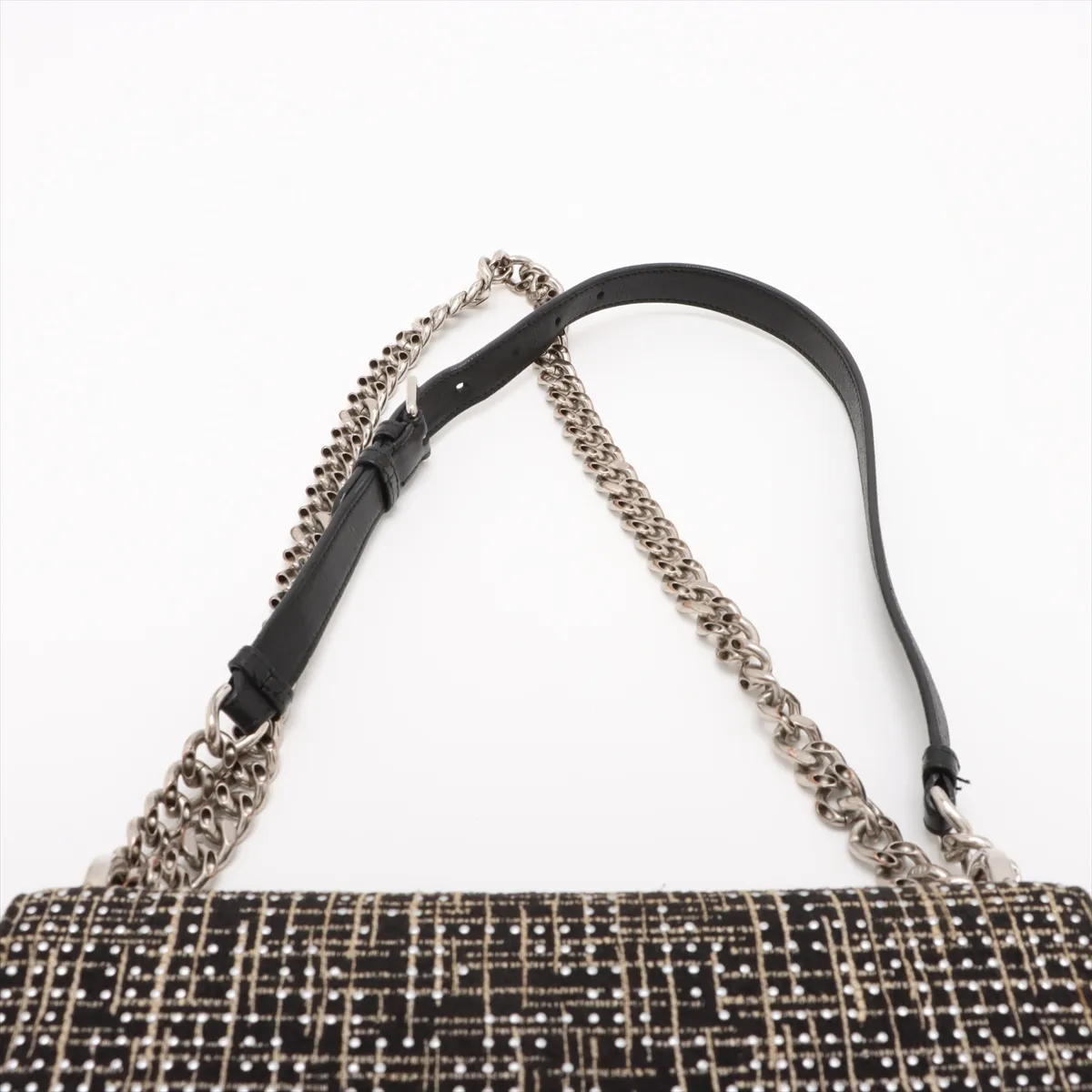 Diorama Tweed x Leather Chain Shoulder Bag Black — view 6
