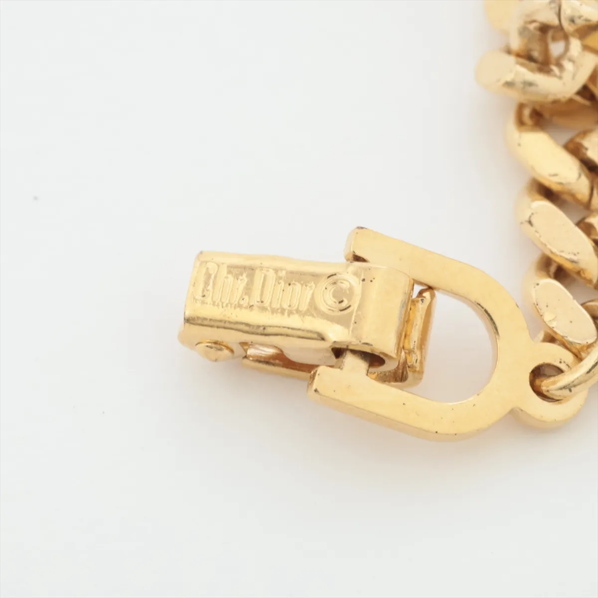CD logo bracelet, gold plated with rhinestones. Shows signs of wear, — view 5