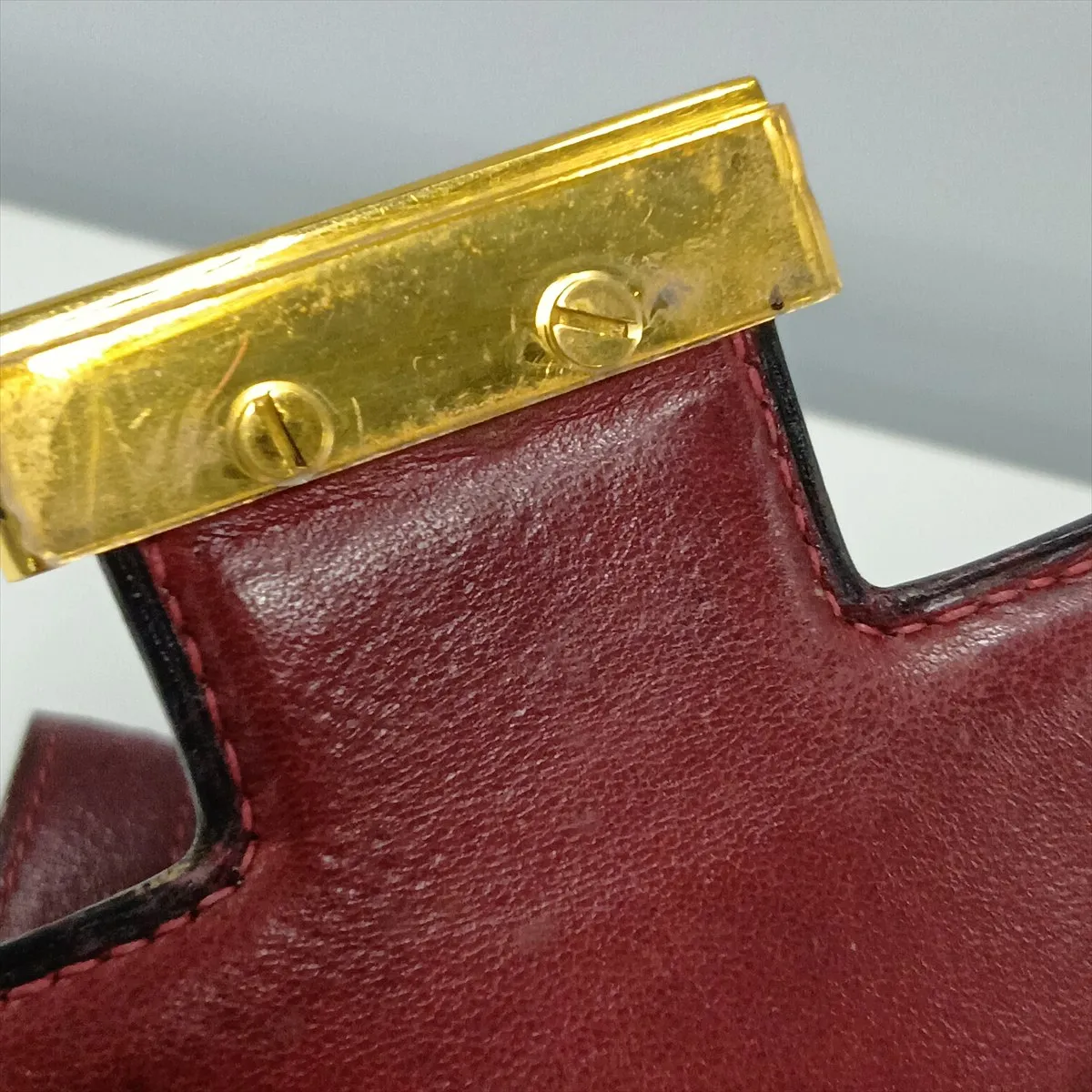 Constance 24 Toile H x Box Calf Beige x Rouge H Gold Hardware D: 1974 — view 15