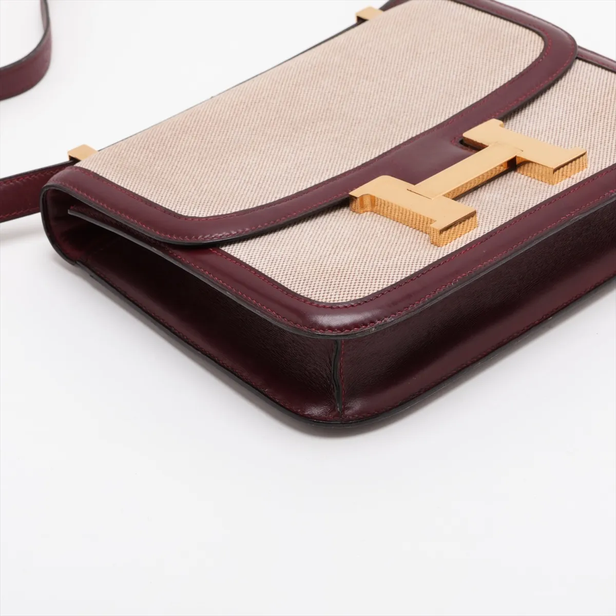 Constance 24 Toile H x Box Calf Beige x Rouge H Gold Hardware D: 1974 — view 4