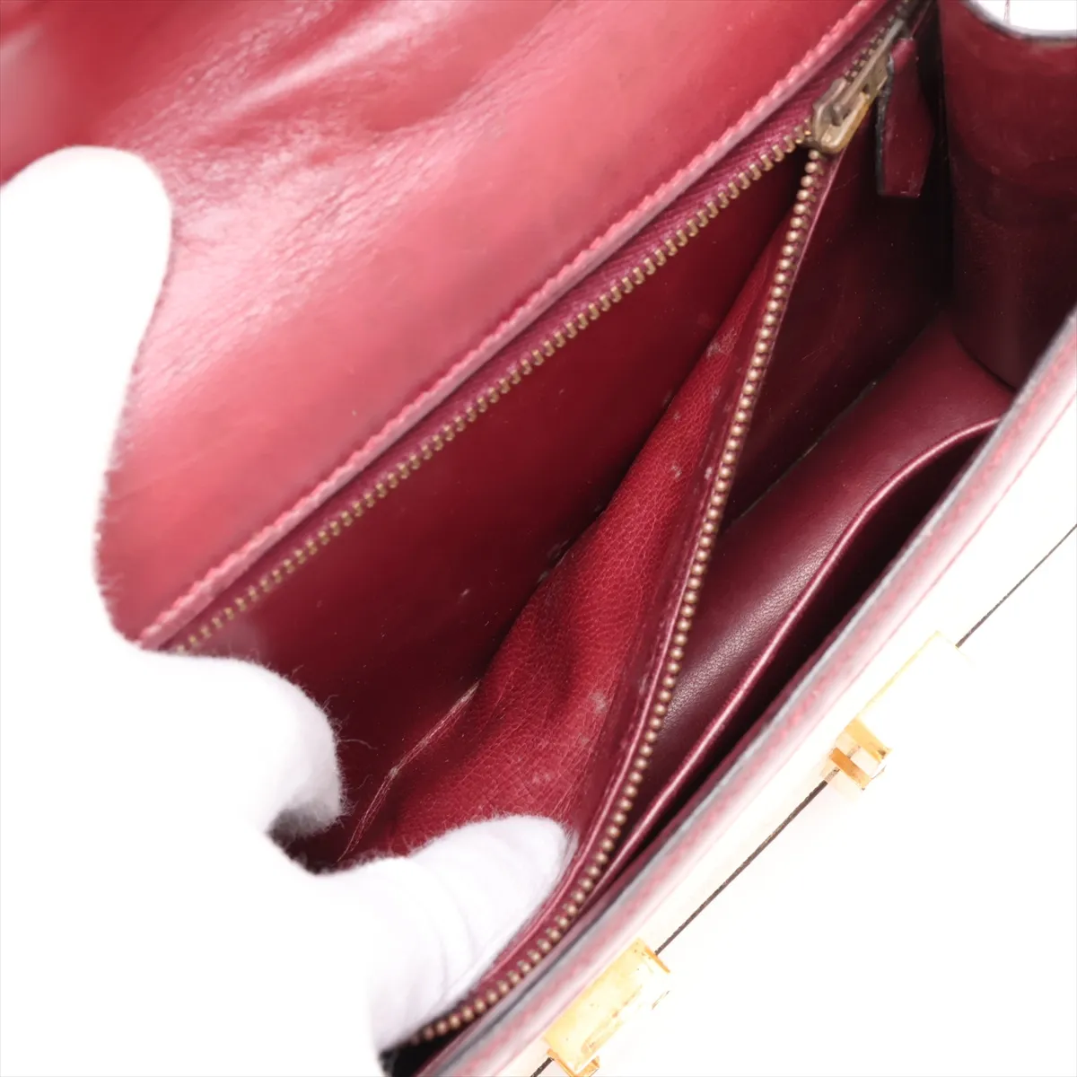 Constance 24 Toile H x Box Calf Beige x Rouge H Gold Hardware D: 1974 — view 7