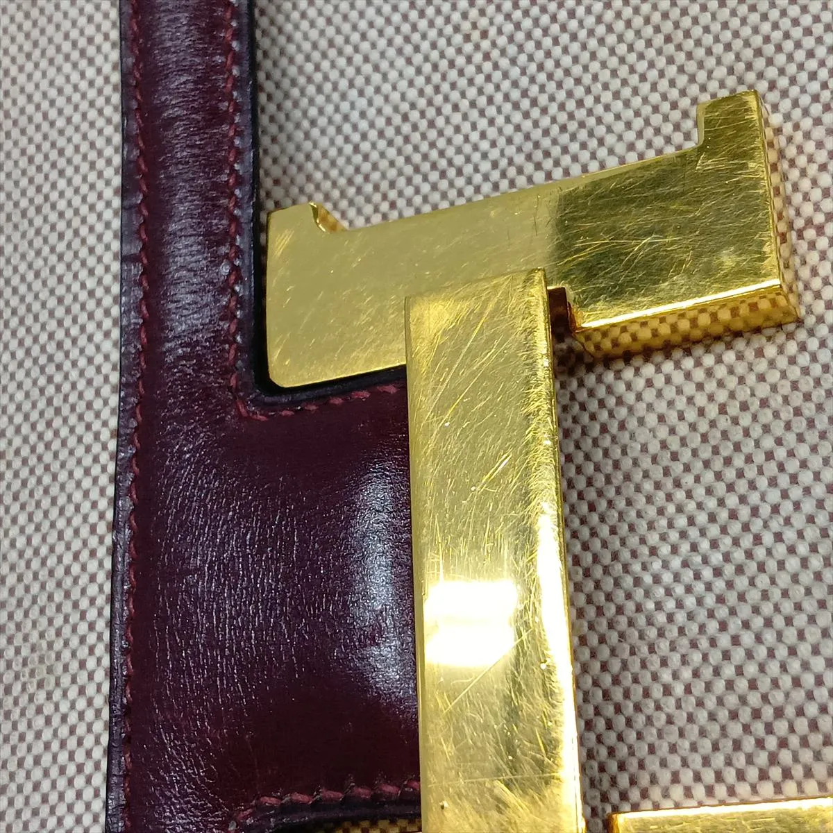 Constance 24 Toile H x Box Calf Beige x Rouge H Gold Hardware D: 1974 — view 10