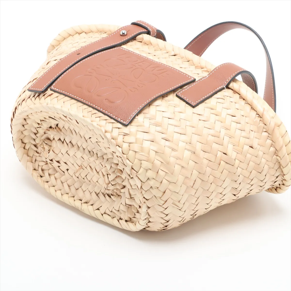 Basket Small Raffia x Leather Basket Bag Beige x Brown — view 3