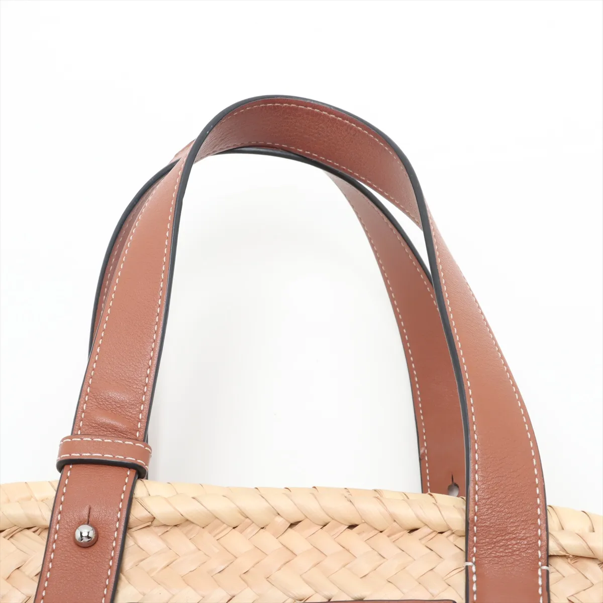 Basket Small Raffia x Leather Basket Bag Beige x Brown — view 6