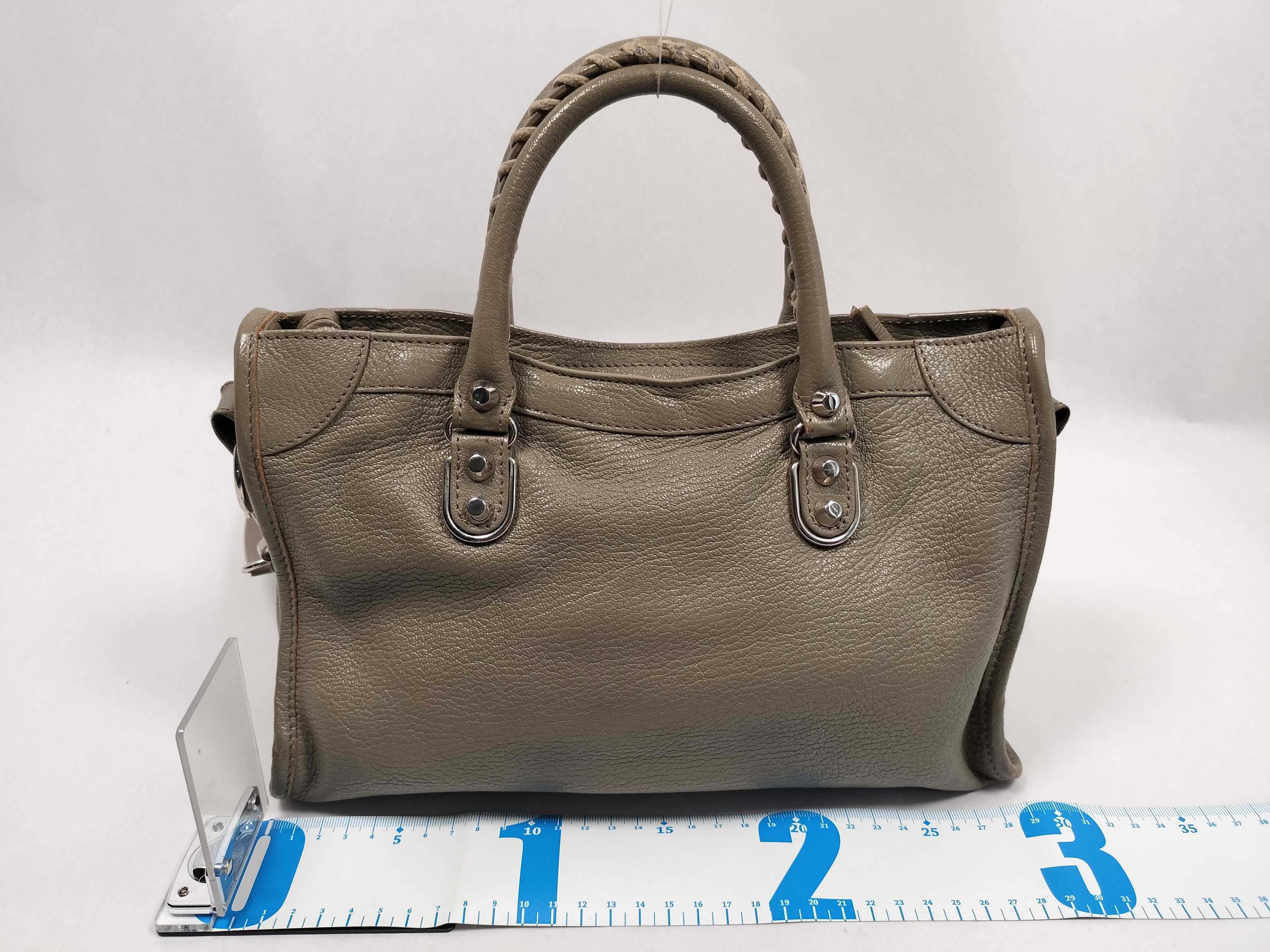 Classic Metal Edge City Leather 2-Way Handbag, Beige, 432831, with Mirror — view 2