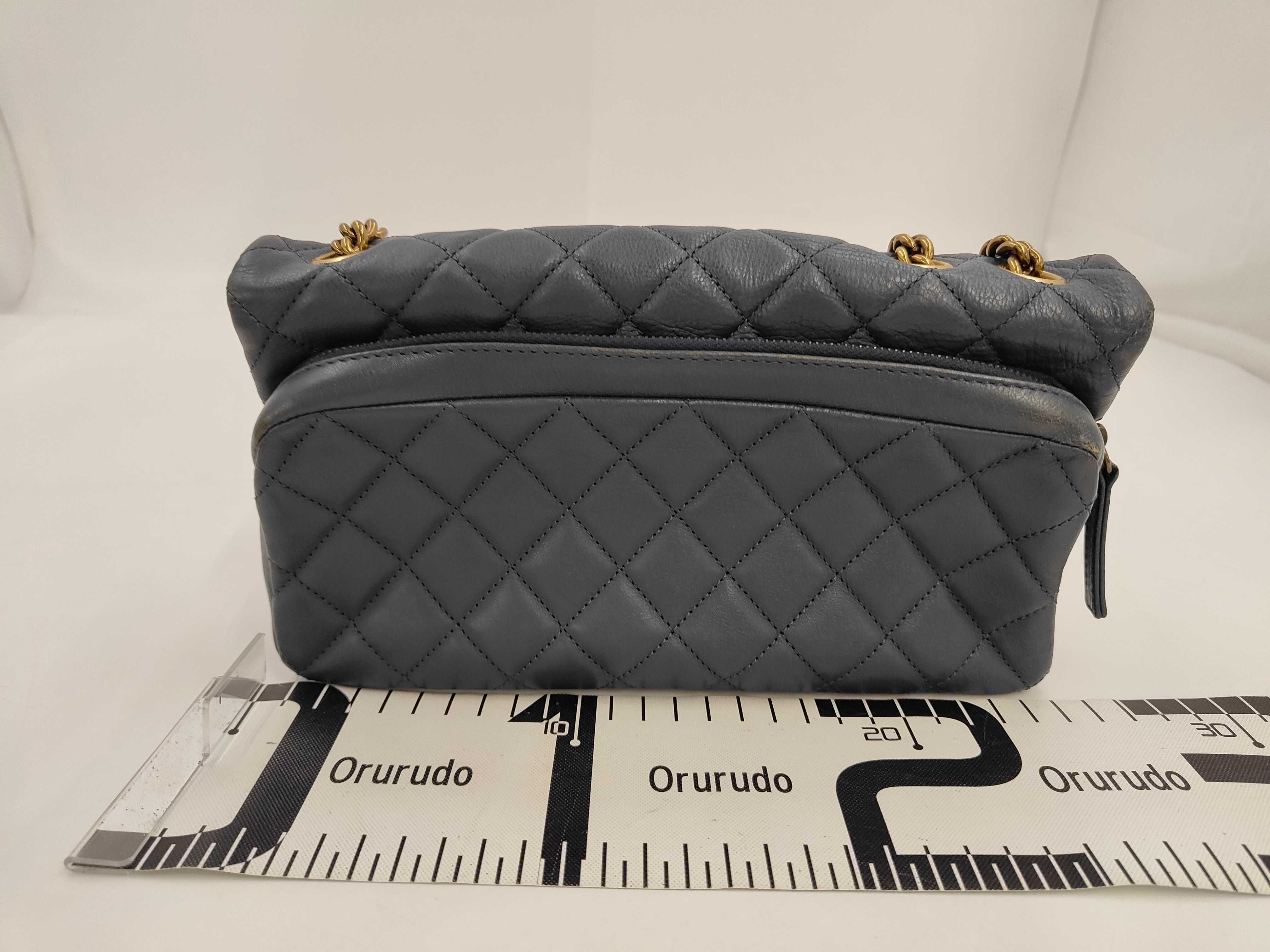 Lambskin Matelassé Chain Shoulder Bag (Blue-Gray) — view 2
