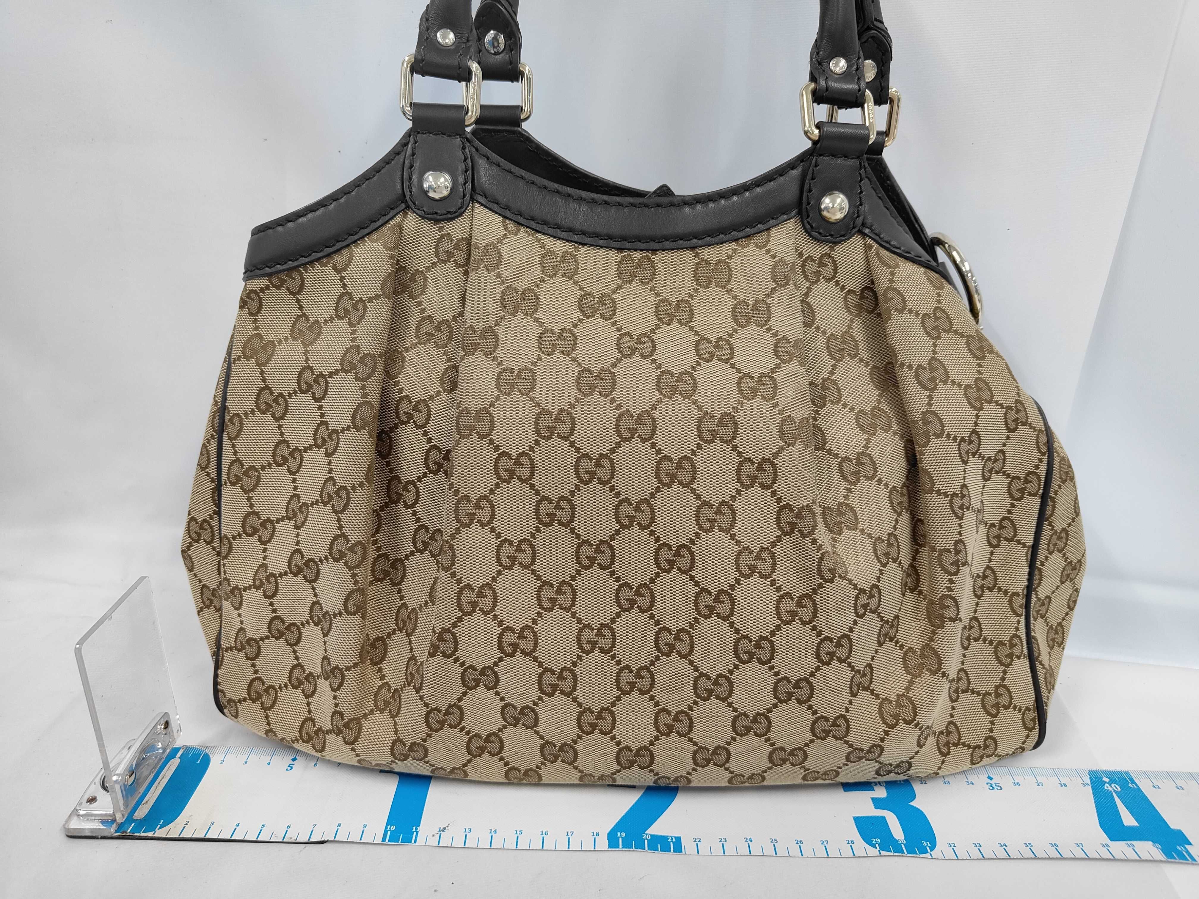 Dark Brown Canvas GG Monogram Pumpkin Shoulder Bag (Handbag) — view 2