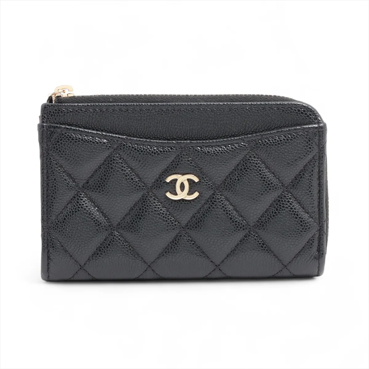 Matelasse caviar skin fragment case black gold hardware NXC5AG90