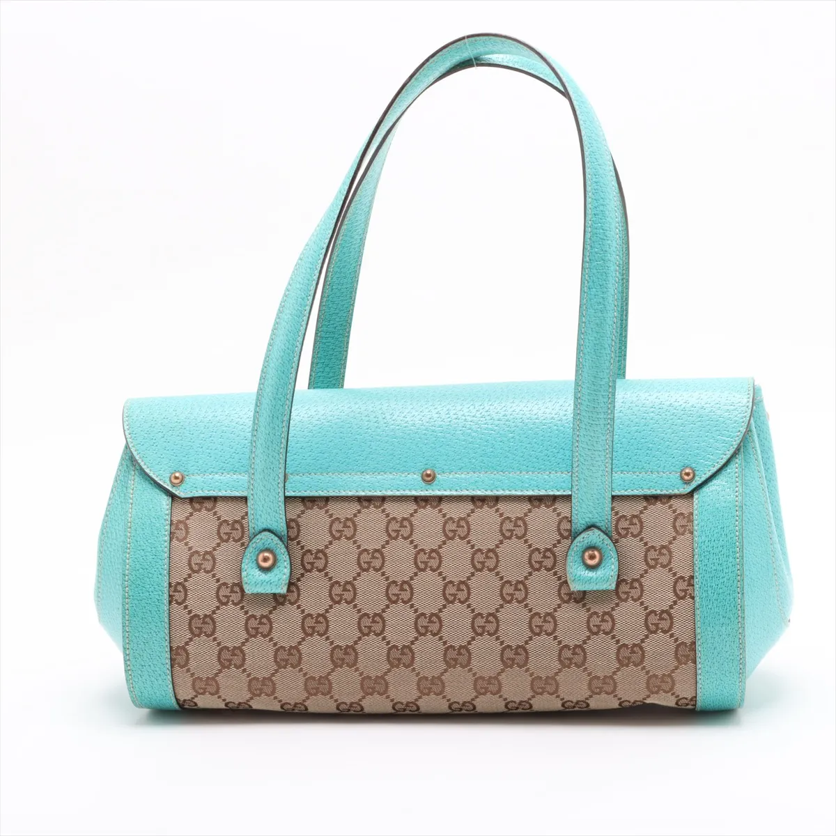 GG canvas bamboo canvas x leather handbag beige x blue 111713 — view 2