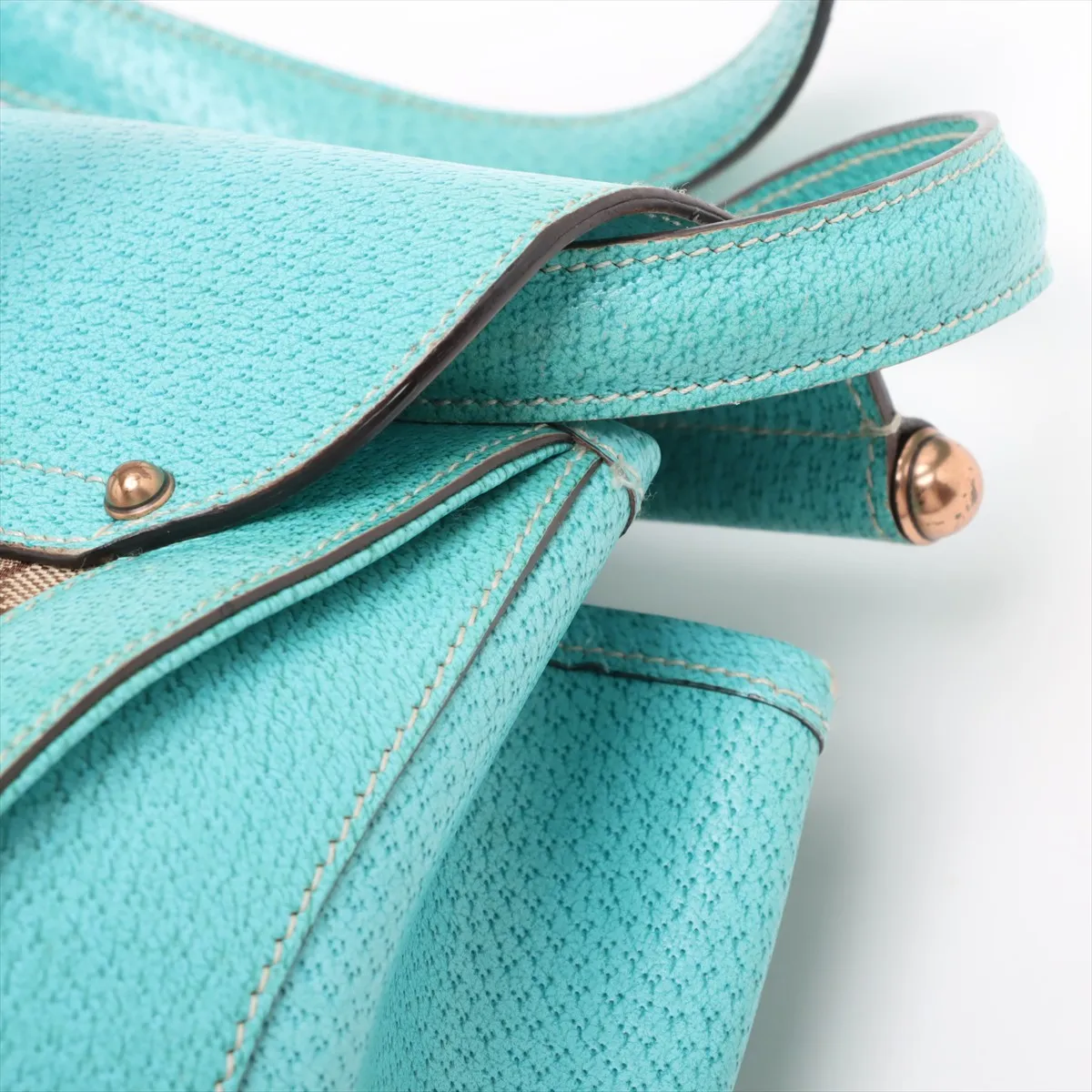 GG canvas bamboo canvas x leather handbag beige x blue 111713 — view 11