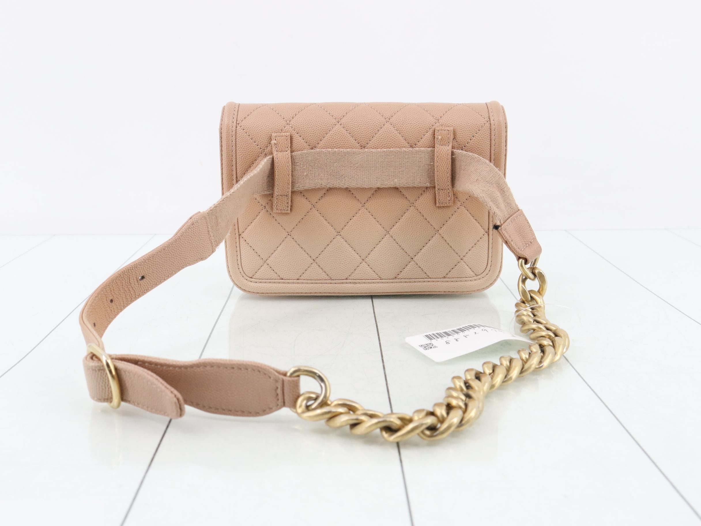 Matelassé Caviar Skin Chain Shoulder Waist Bag, Pink Gold — view 2