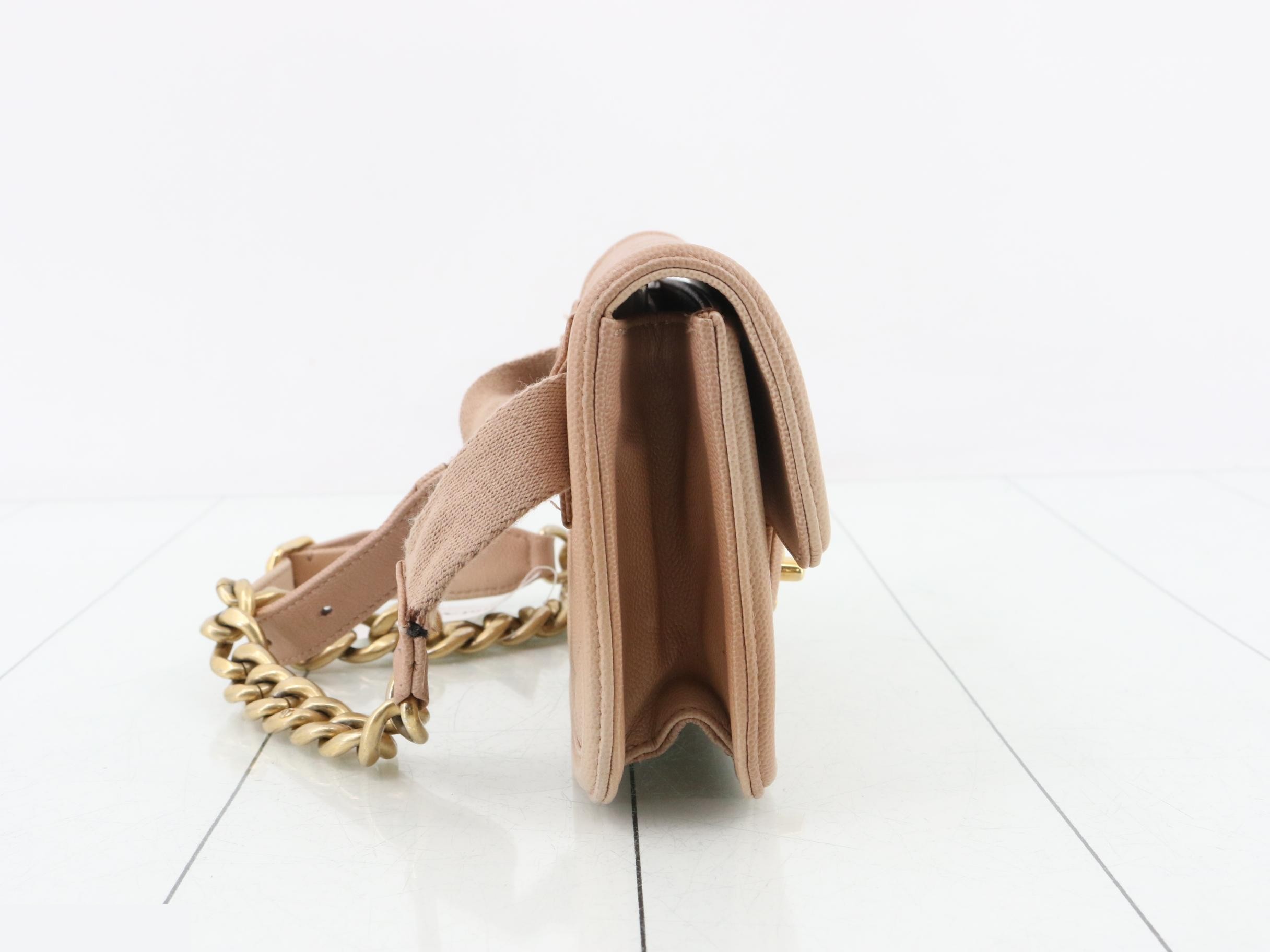 Matelassé Caviar Skin Chain Shoulder Waist Bag, Pink Gold — view 4