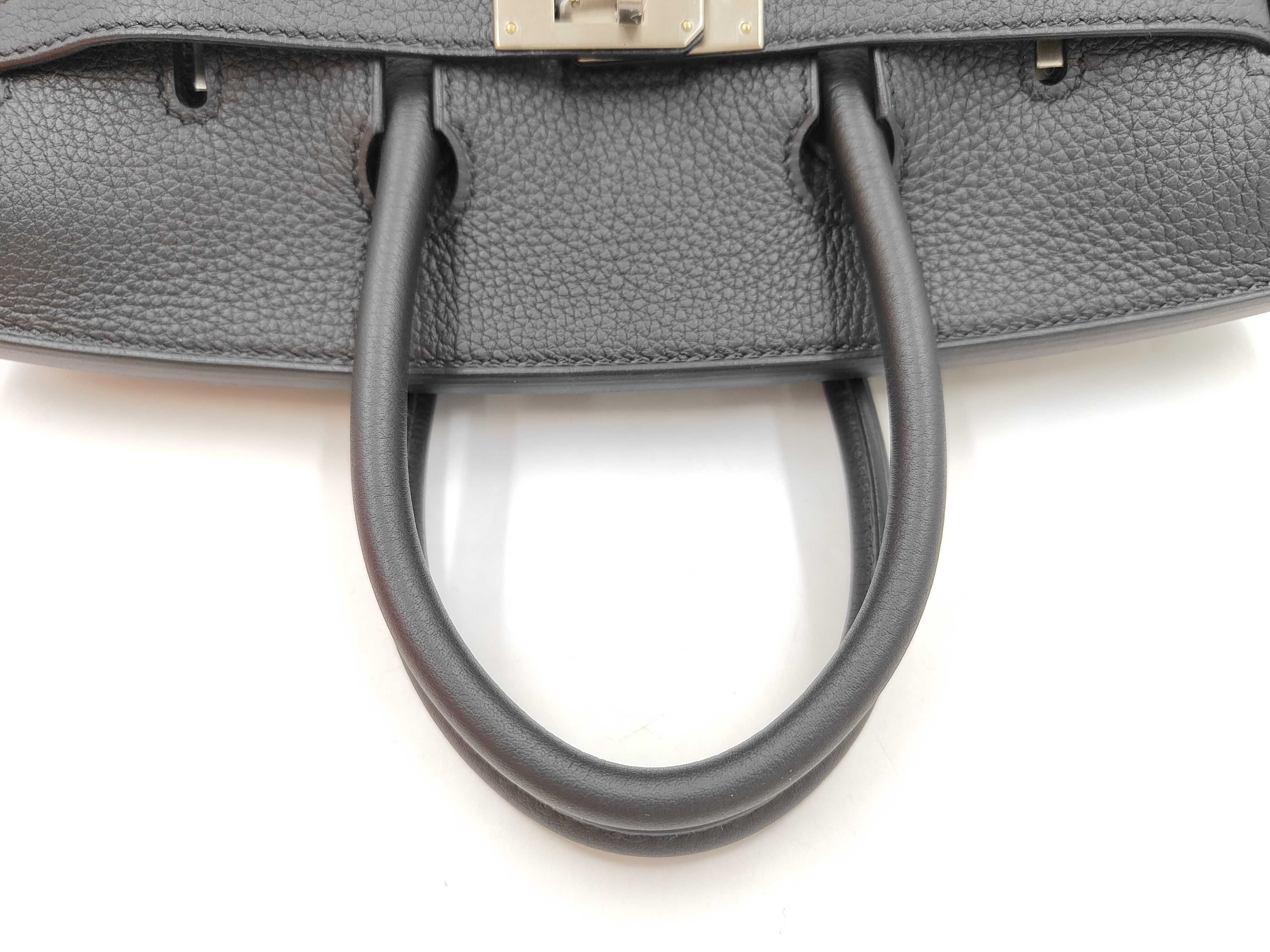 Birkin 25 Black Handbag (K stamp, Togo leather, matte silver hardware) — view 3