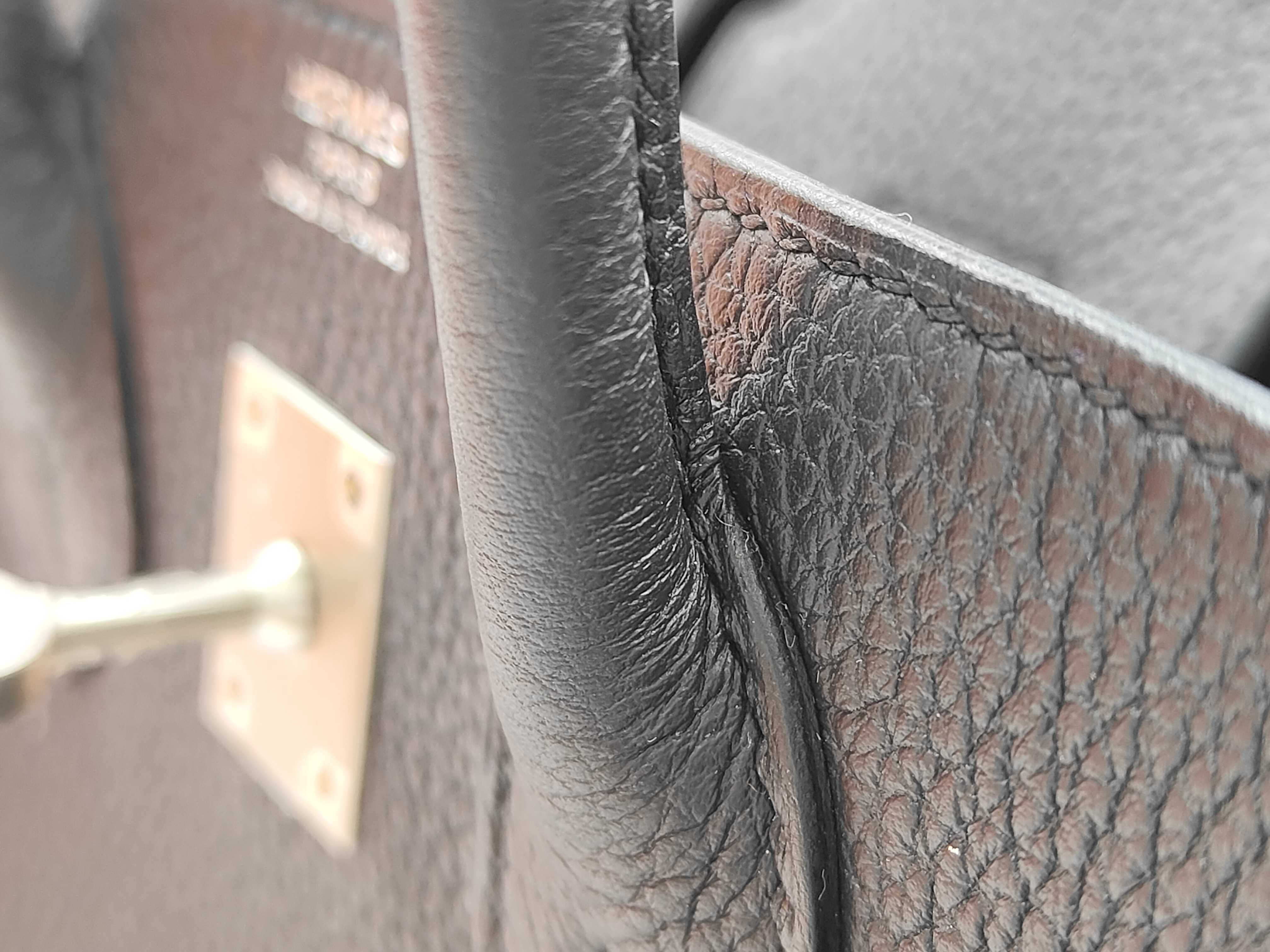 Birkin 25 Black Handbag (K stamp, Togo leather, matte silver hardware) — view 7