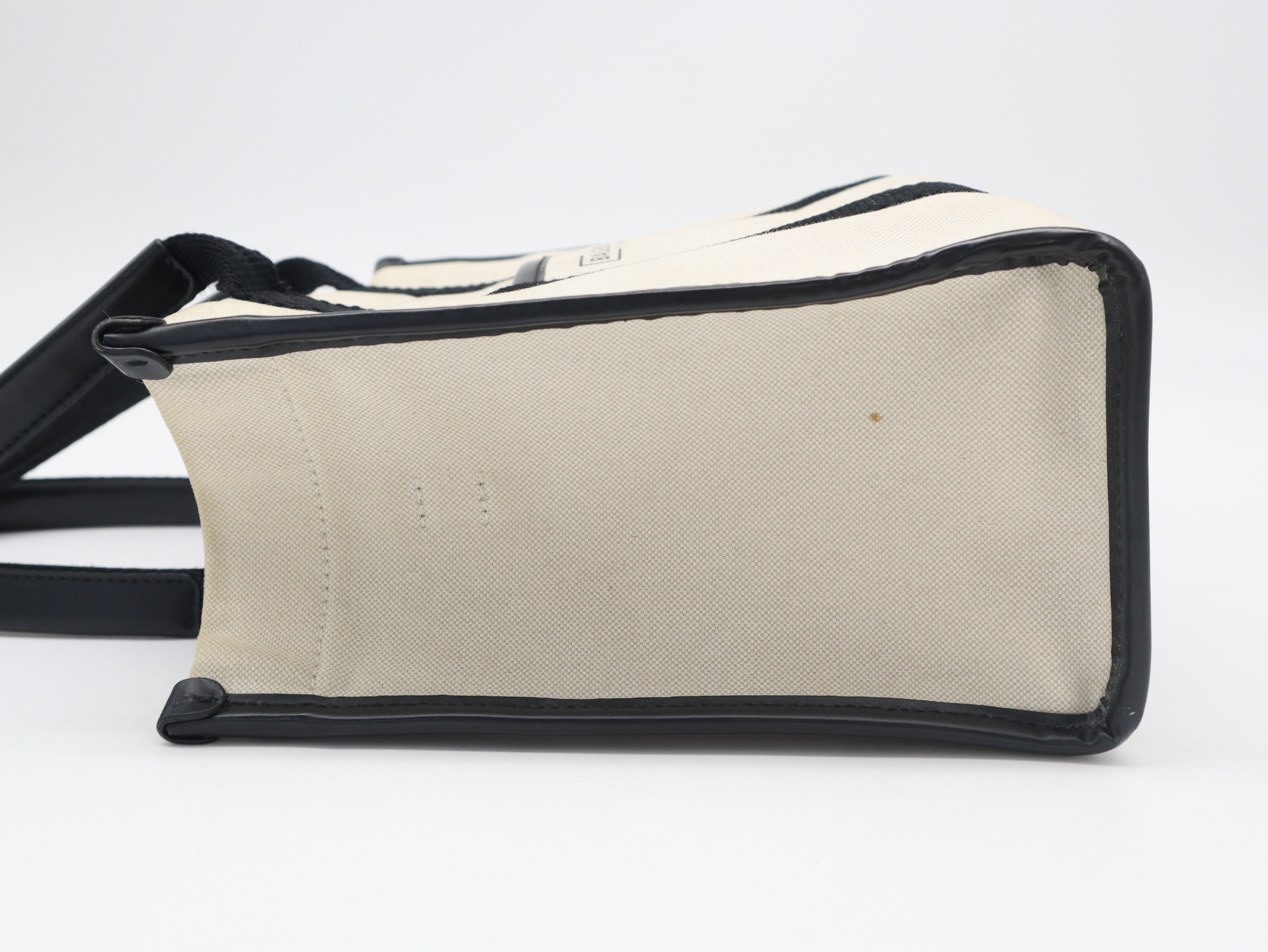 671402 Hardware Canvas Leather Ivory x Black Tote Bag with Dust Bag — view 3