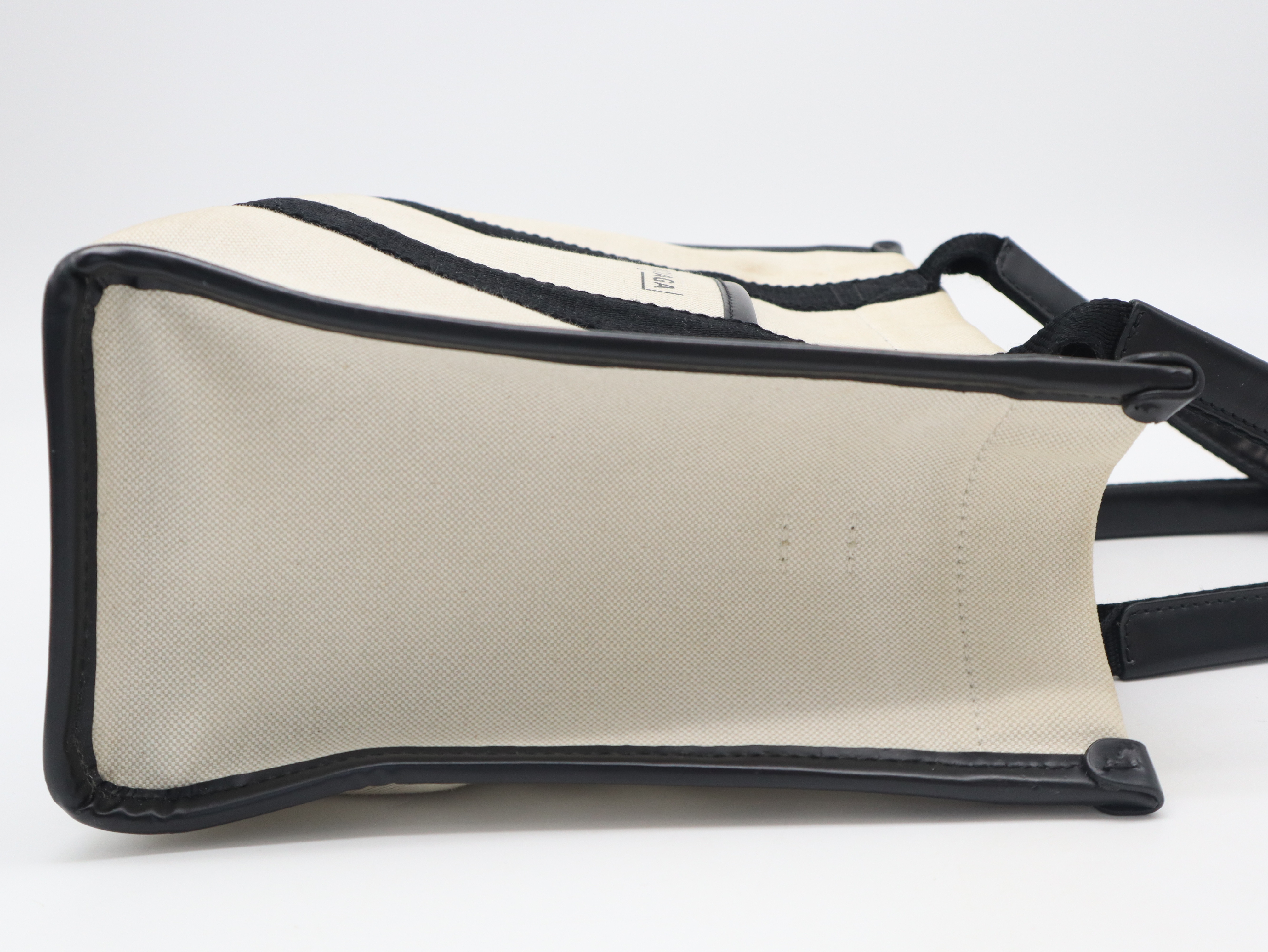 671402 Hardware Canvas Leather Ivory x Black Tote Bag with Dust Bag — view 4