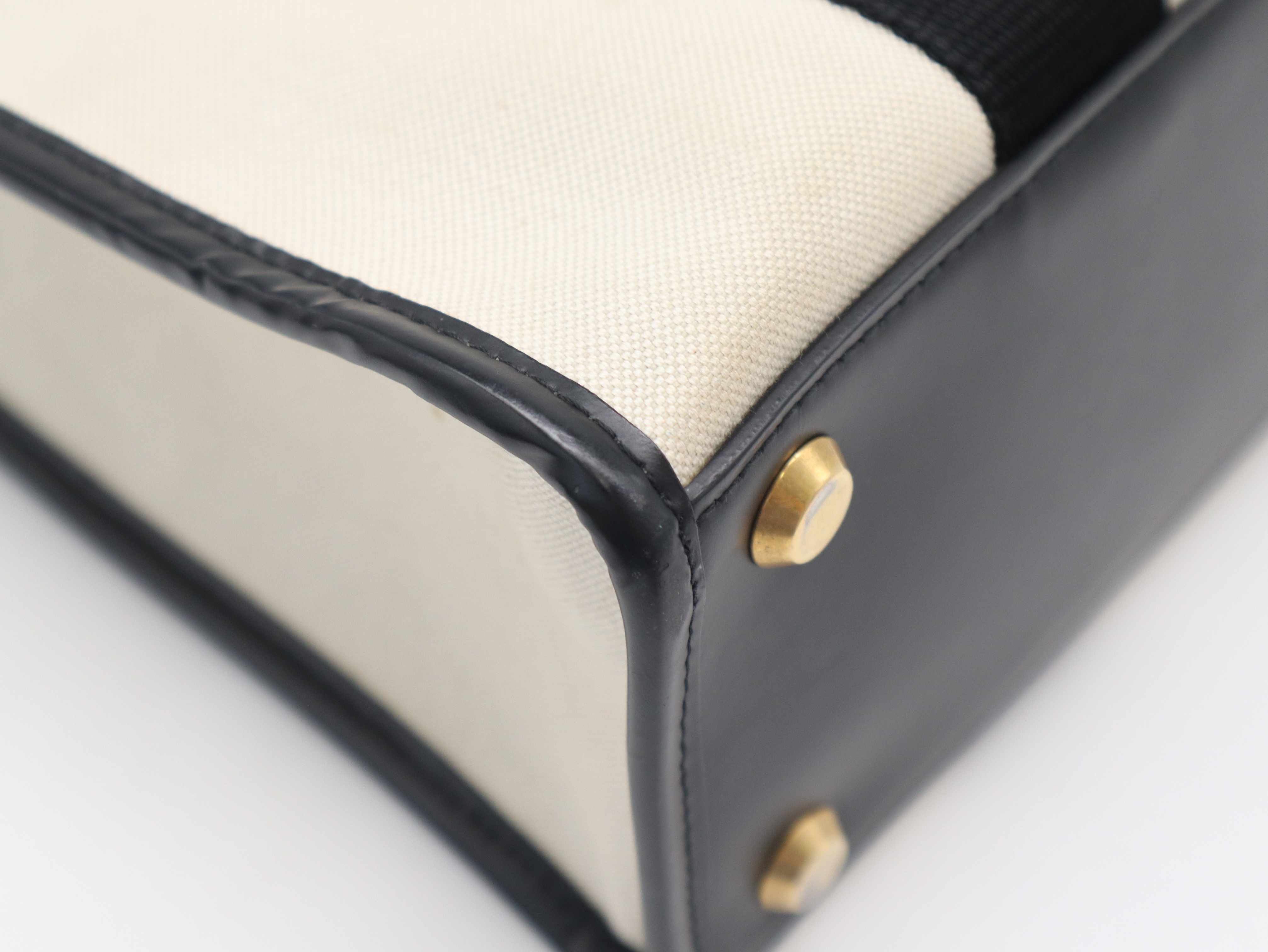 671402 Hardware Canvas Leather Ivory x Black Tote Bag with Dust Bag — view 10
