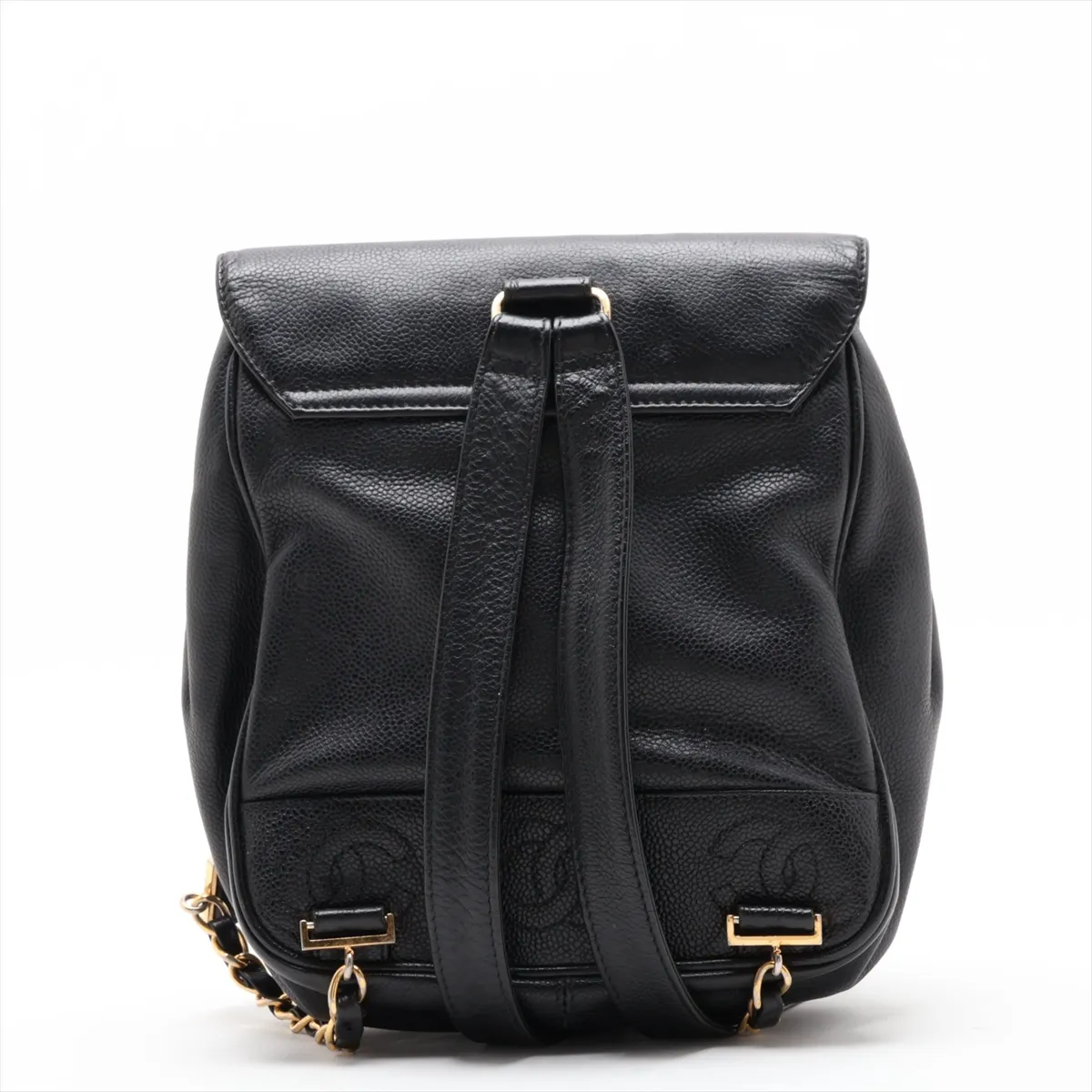 Triple Coco Caviar Skin Chain Backpack, Black with Gold Hardware — view 2