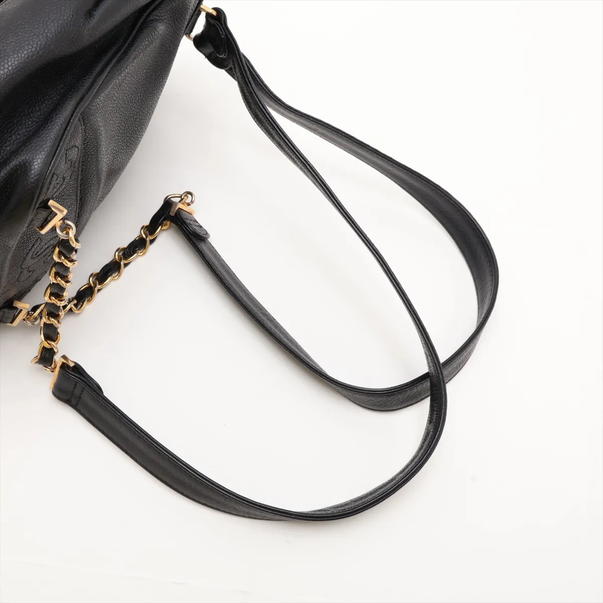 Triple Coco Caviar Skin Chain Backpack, Black with Gold Hardware — view 6