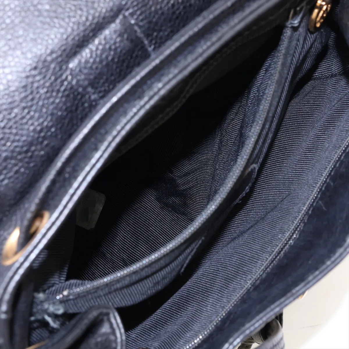 Triple Coco Caviar Skin Chain Backpack, Black with Gold Hardware — view 8