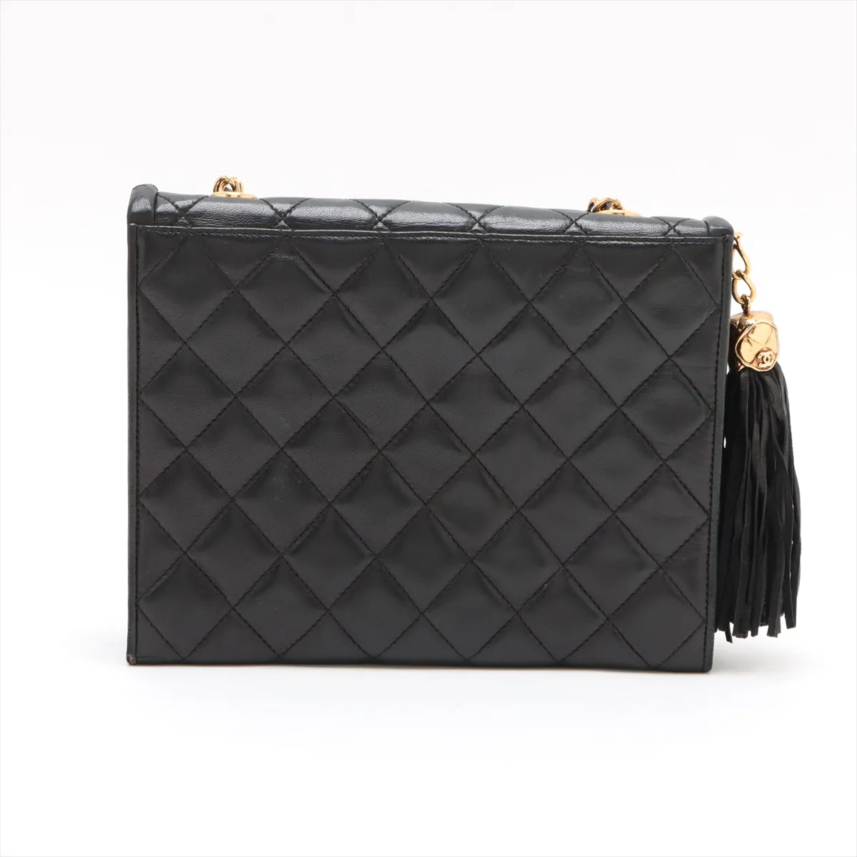 Matelasse Lambskin Double Flap Single Chain Bag Fringe Black Gold Hardware 1295551 No. 1 — view 2