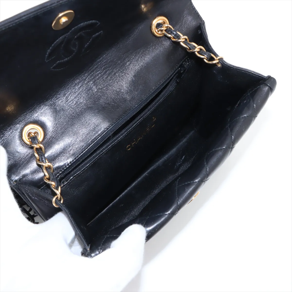 Matelasse Lambskin Double Flap Single Chain Bag Fringe Black Gold Hardware 1295551 No. 1 — view 6