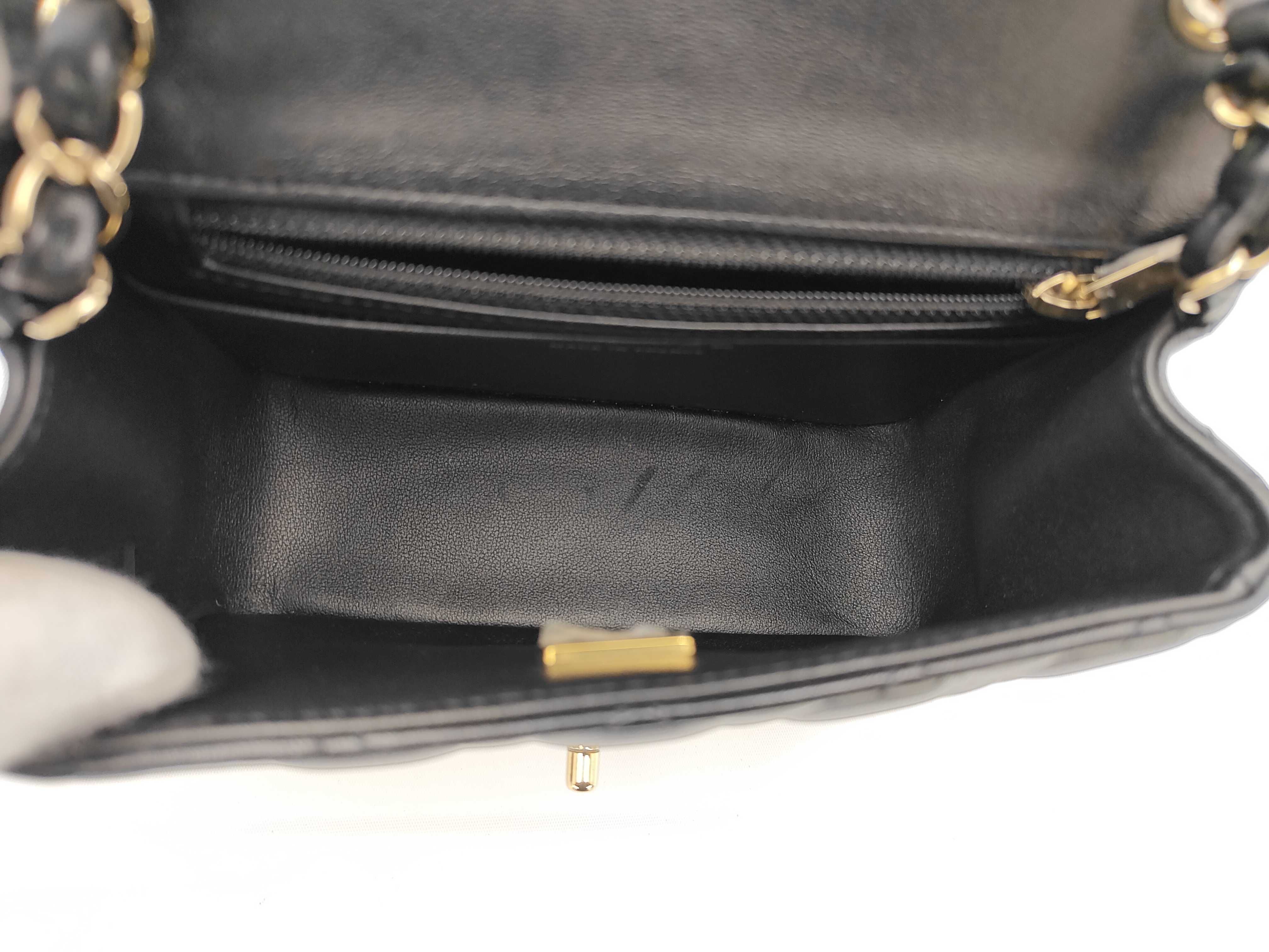 Lambskin Mini Matelassé Chain Shoulder Bag, Black, with IC Plate — view 9