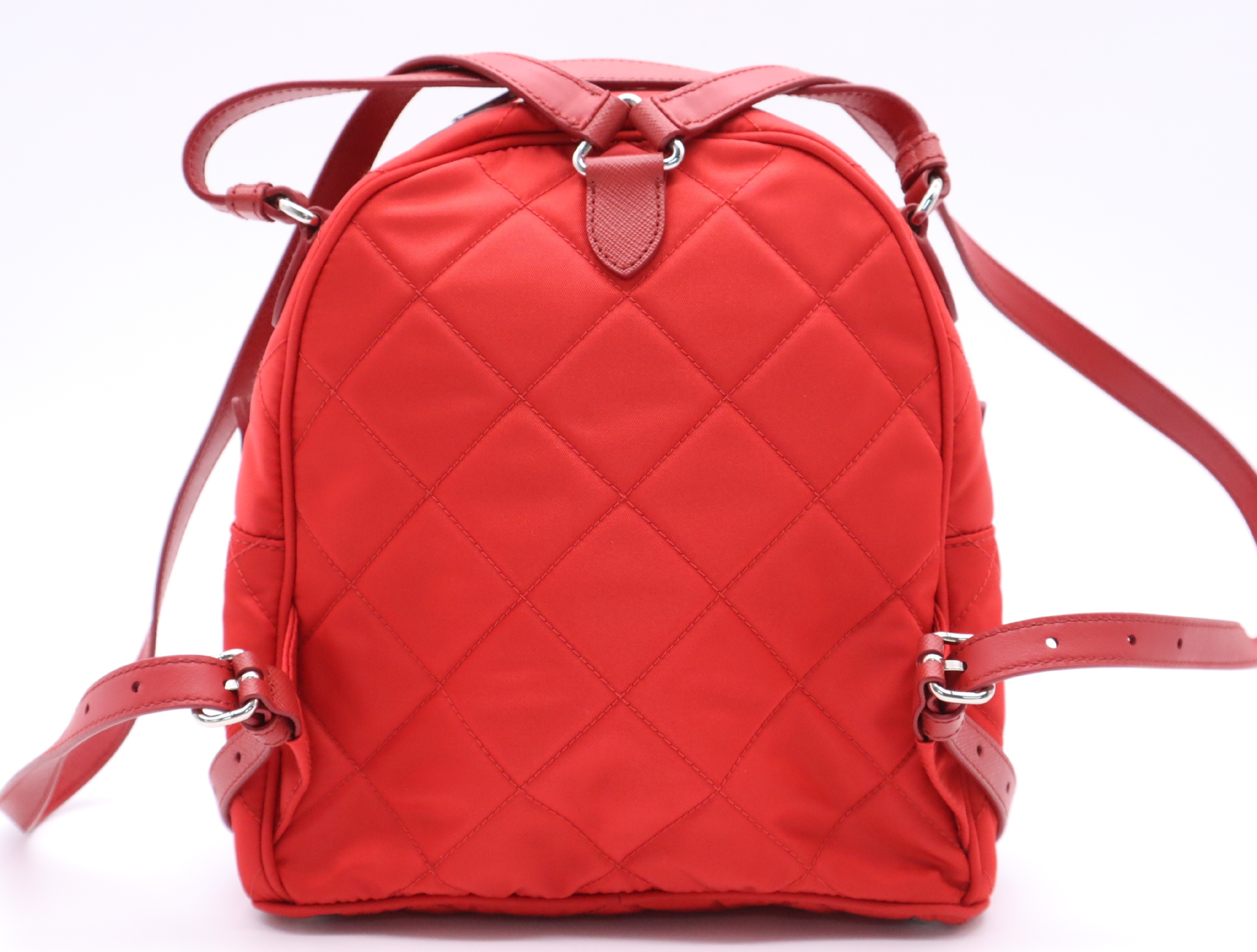 1BZ066 Nylon x Leather Quilted Backpack, Red, with Guarantee Card. — view 2