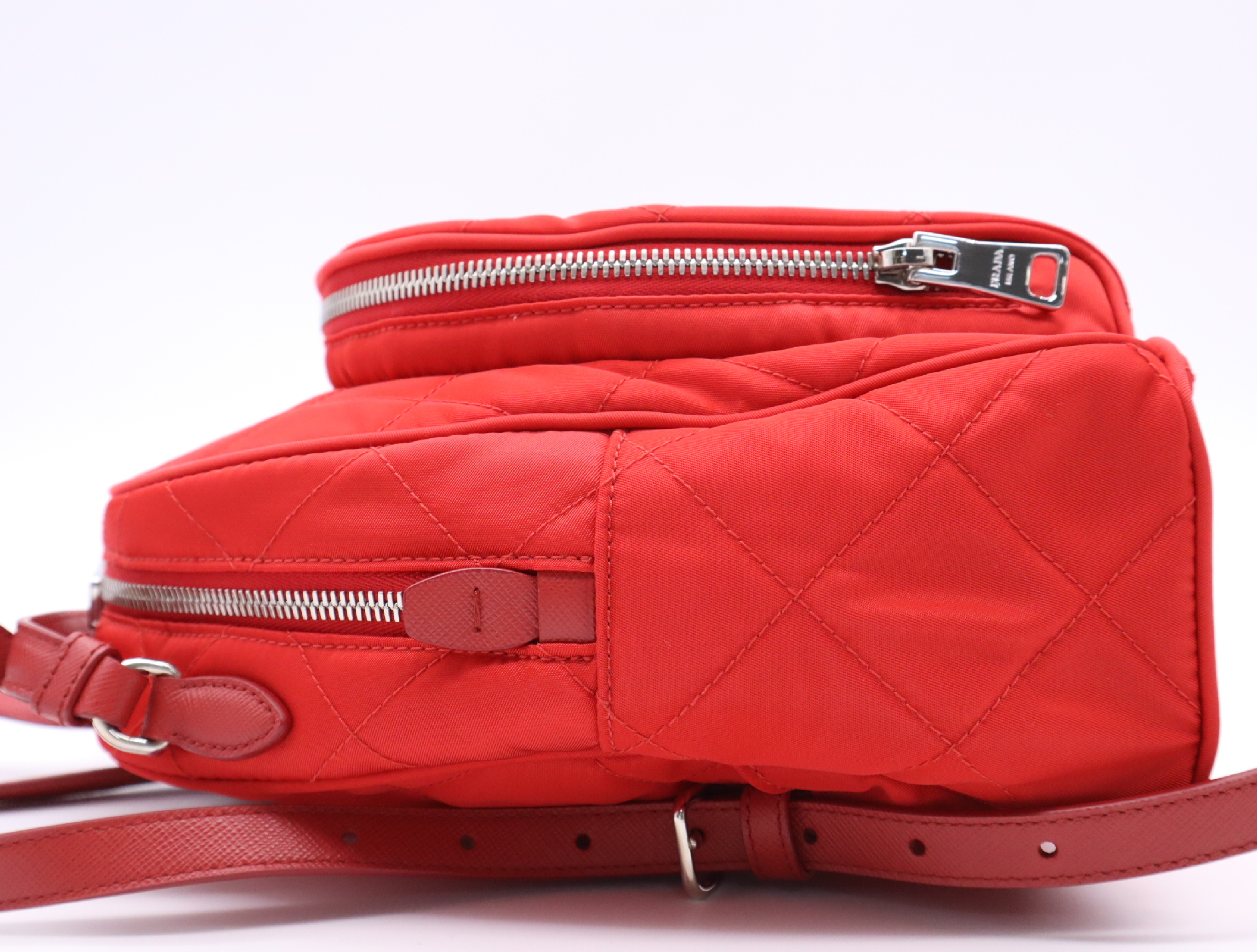 1BZ066 Nylon x Leather Quilted Backpack, Red, with Guarantee Card. — view 3