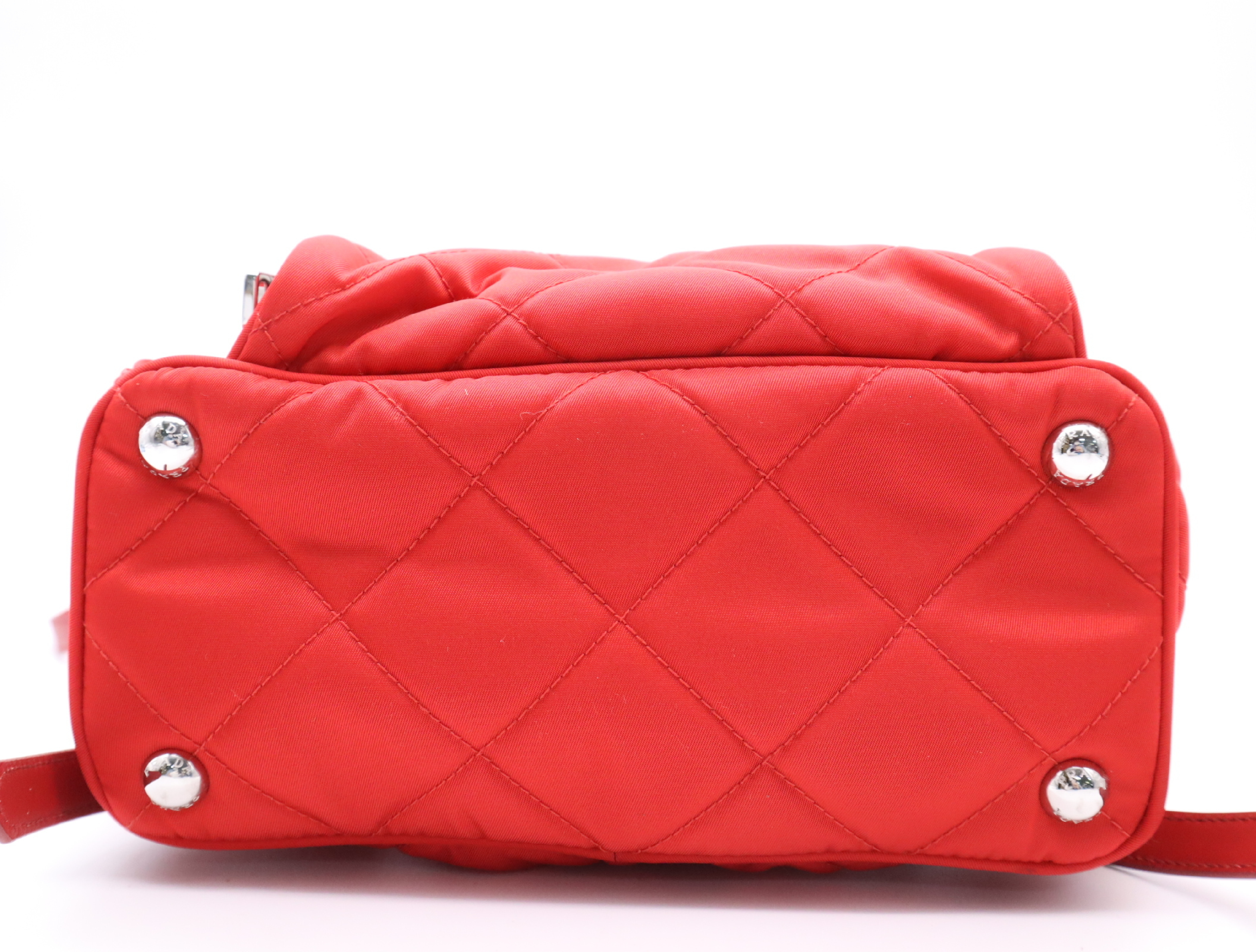 1BZ066 Nylon x Leather Quilted Backpack, Red, with Guarantee Card. — view 4